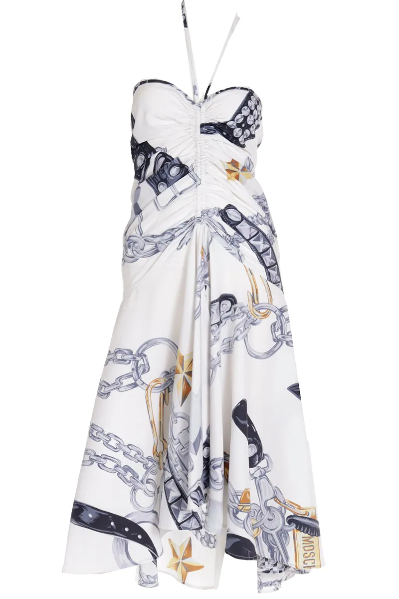 1986 Franco Moschino Runway Halter Dress in Western Sheriff Belt Print