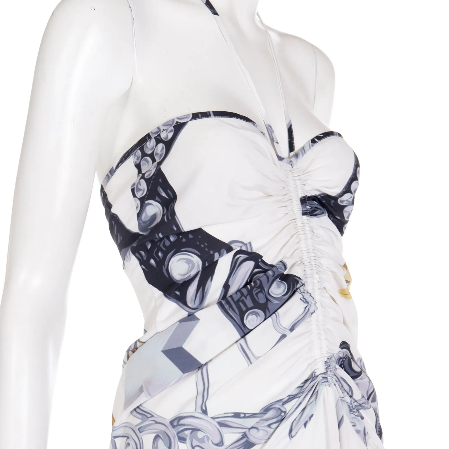 1986 Franco Moschino Runway Halter Dress in Western Sheriff Belt Print