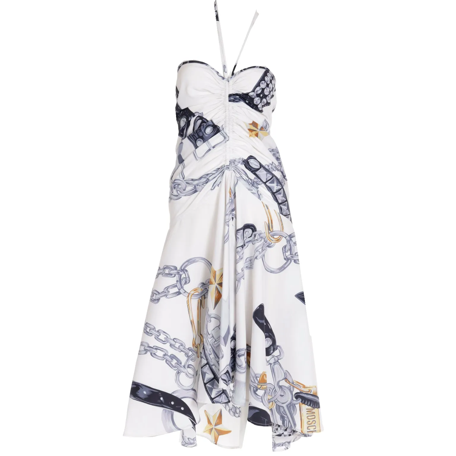 1986 Franco Moschino Runway Halter Dress in Western Sheriff Belt Print