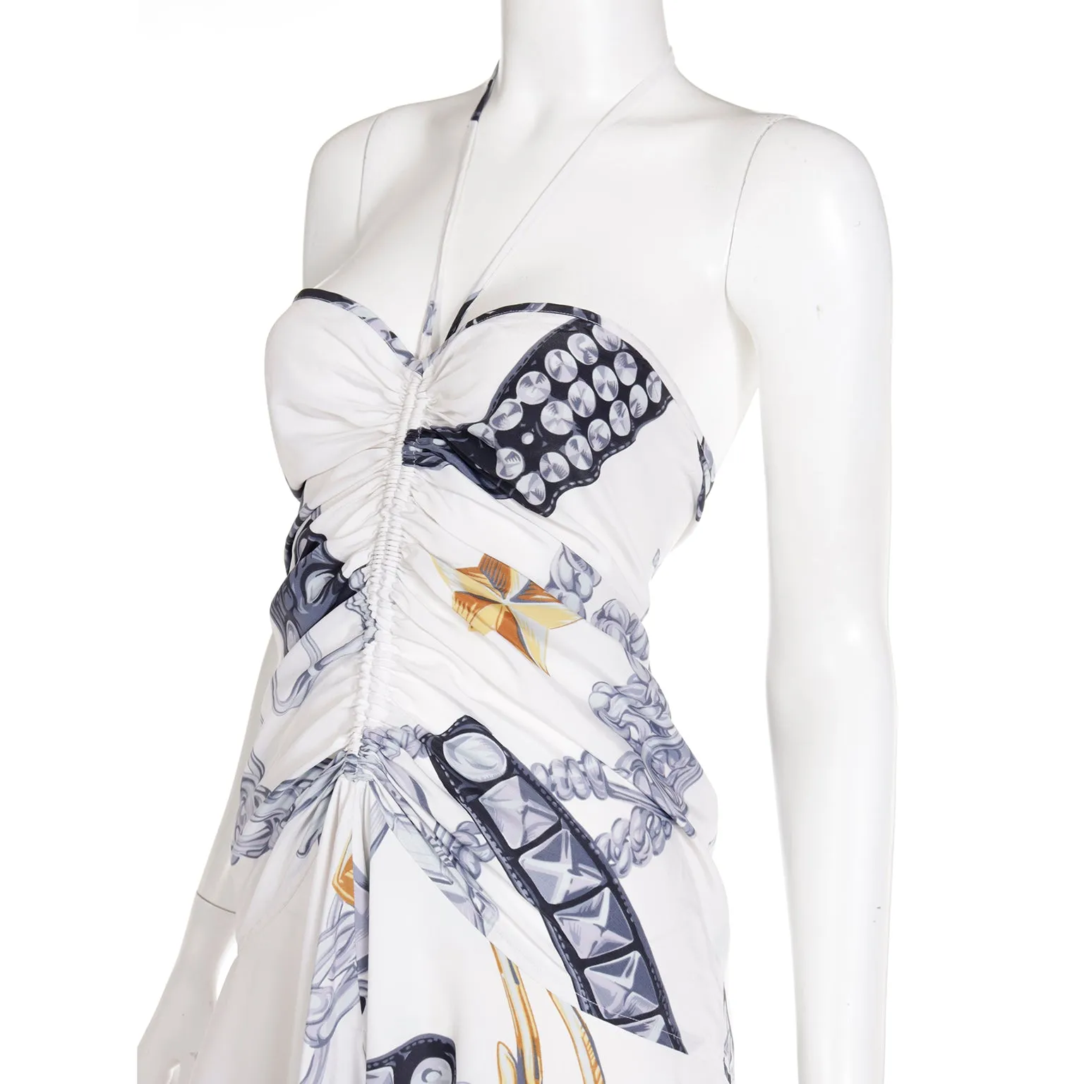 1986 Franco Moschino Runway Halter Dress in Western Sheriff Belt Print