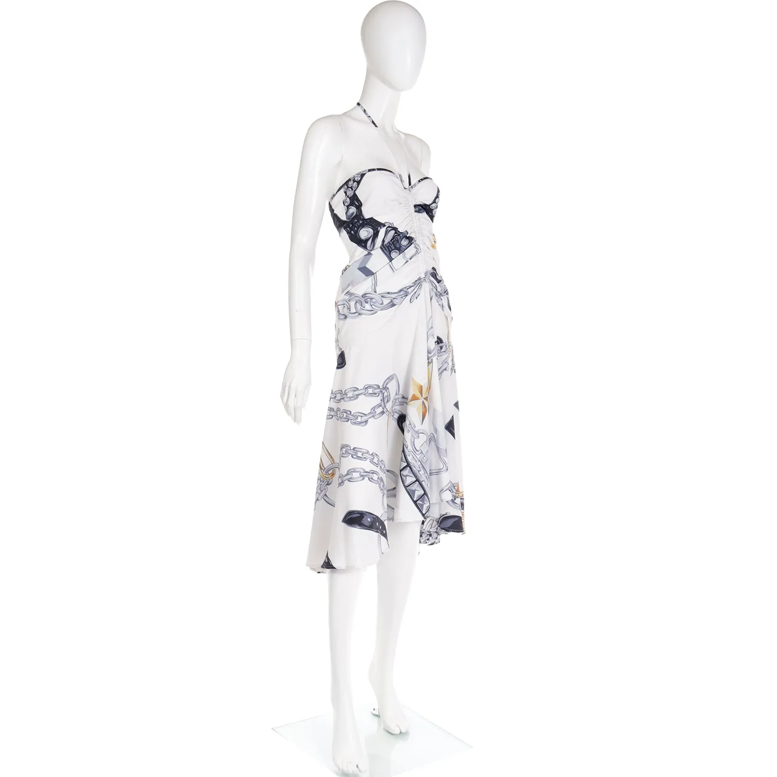 1986 Franco Moschino Runway Halter Dress in Western Sheriff Belt Print