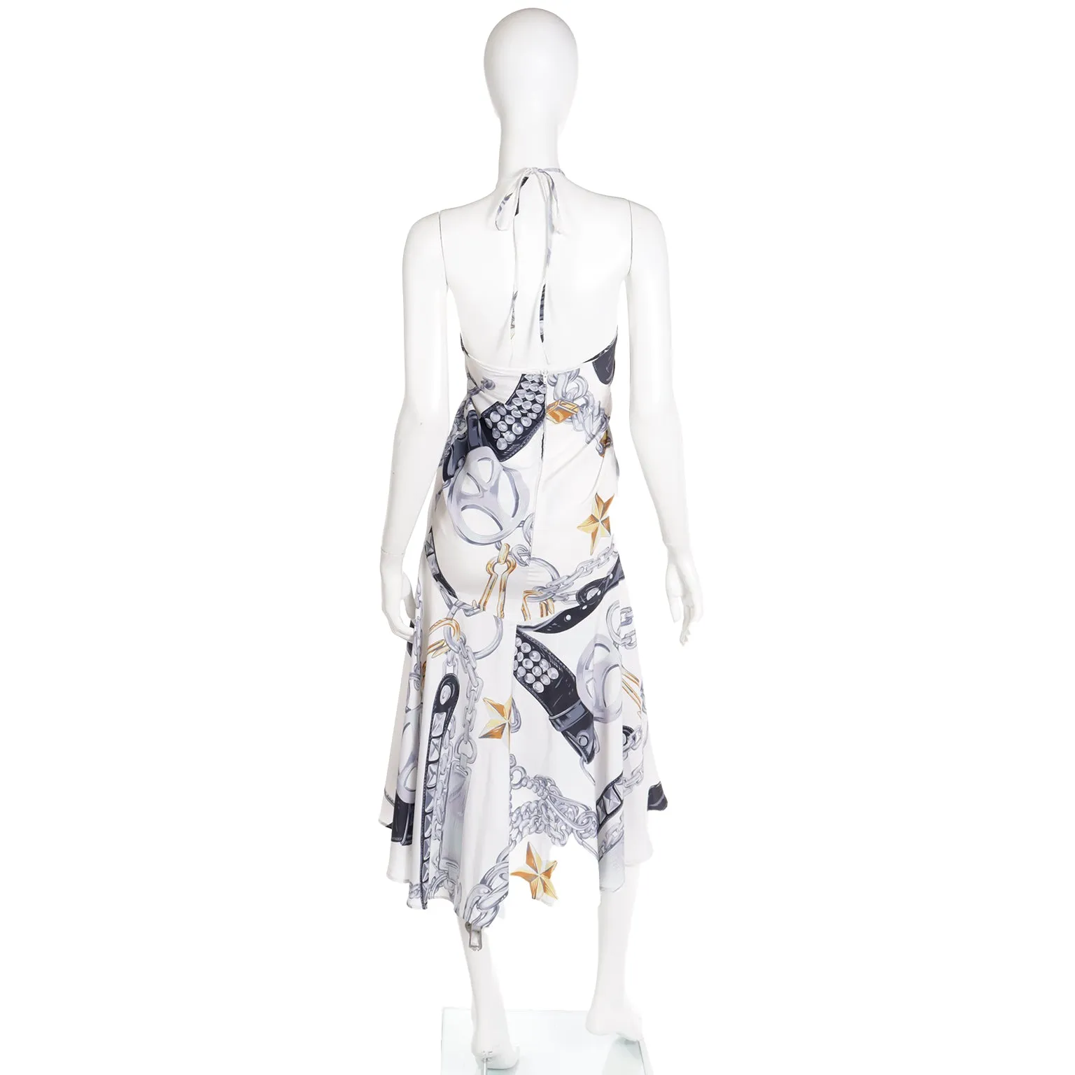 1986 Franco Moschino Runway Halter Dress in Western Sheriff Belt Print