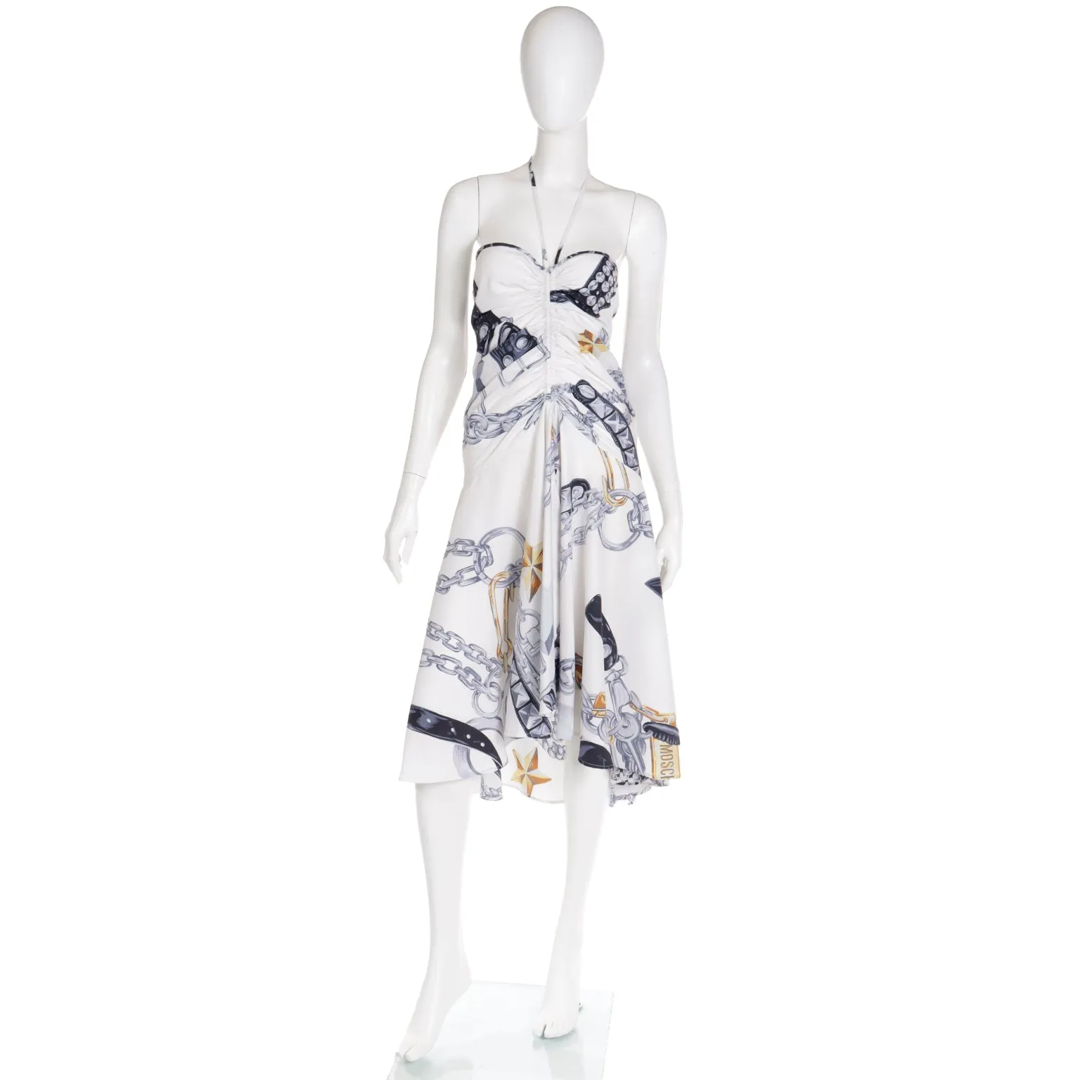 1986 Franco Moschino Runway Halter Dress in Western Sheriff Belt Print