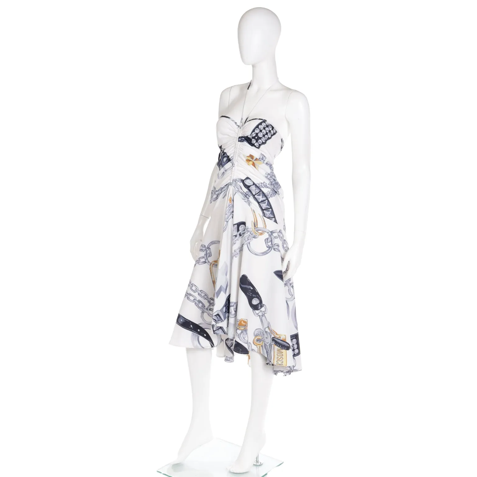 1986 Franco Moschino Runway Halter Dress in Western Sheriff Belt Print
