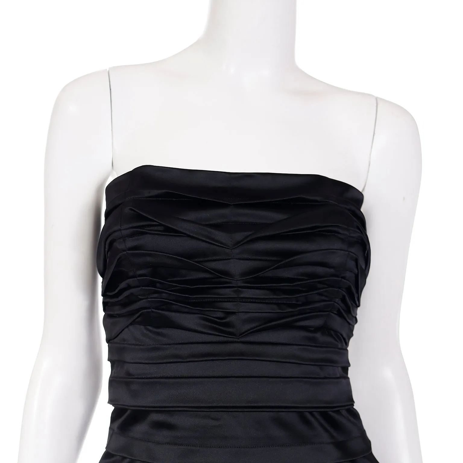 2000s Alberta Ferretti Black Satin Strapless Evening Dress