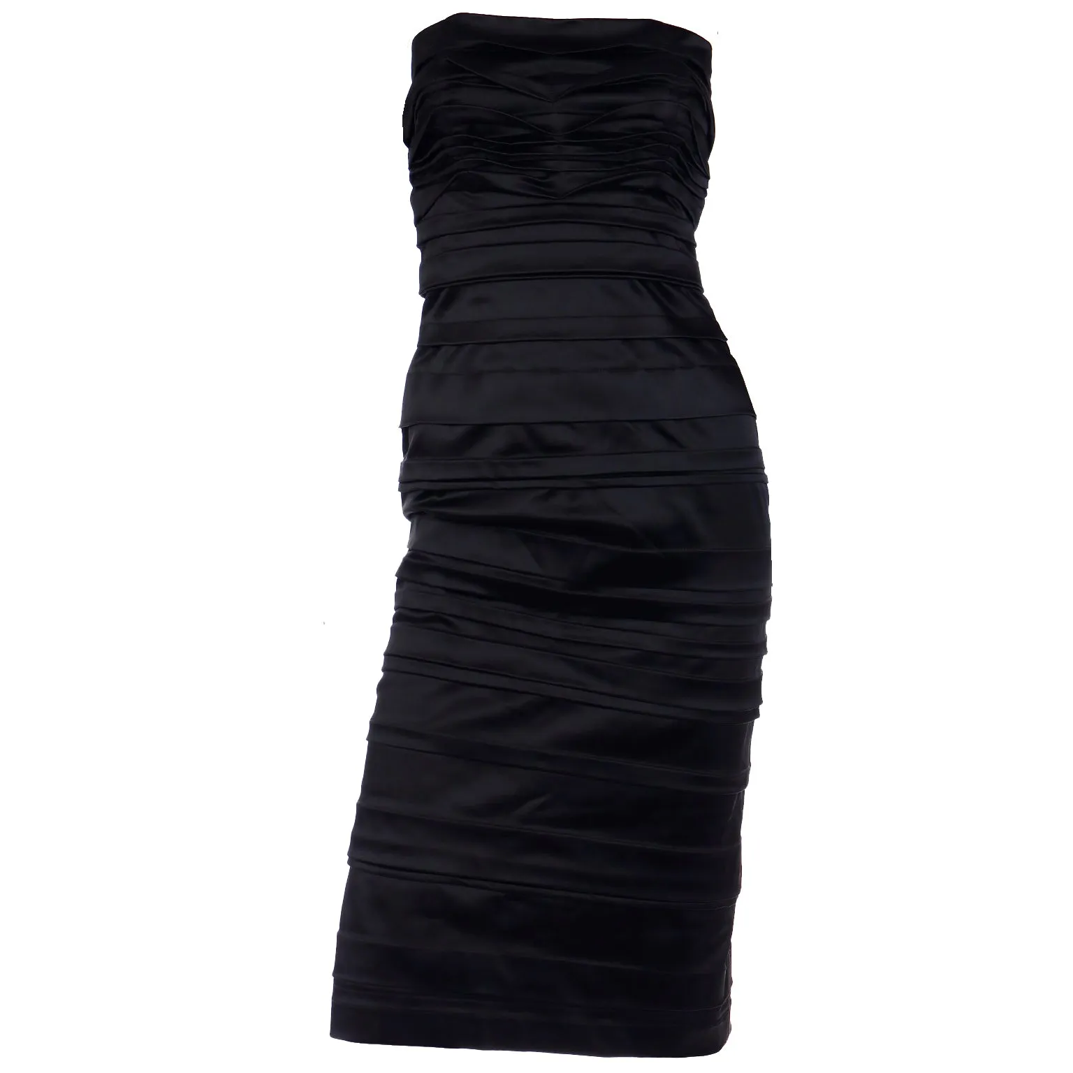 2000s Alberta Ferretti Black Satin Strapless Evening Dress