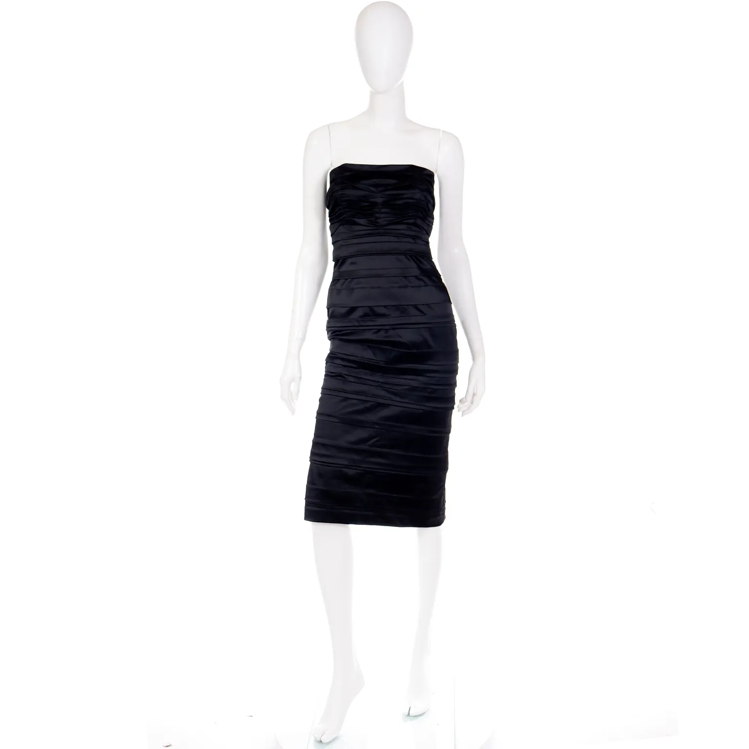2000s Alberta Ferretti Black Satin Strapless Evening Dress
