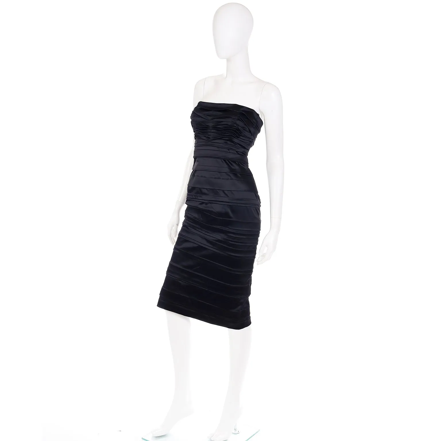2000s Alberta Ferretti Black Satin Strapless Evening Dress