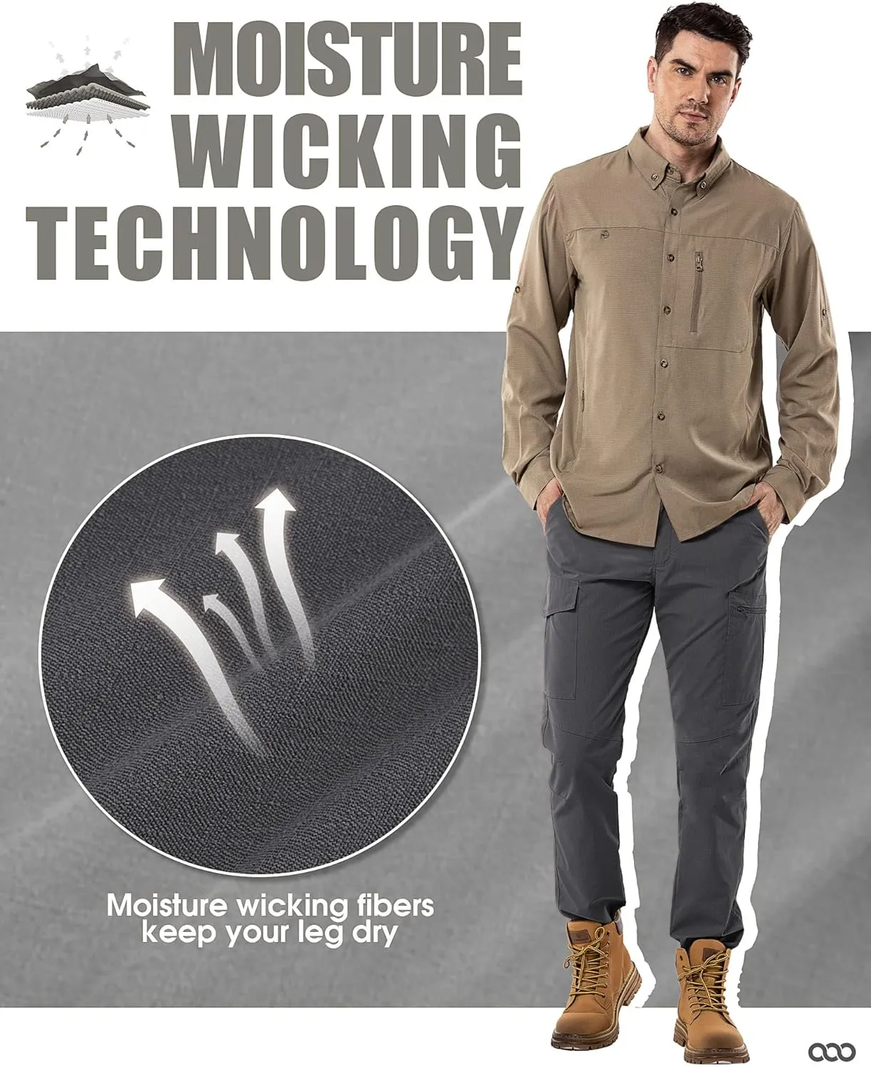33,000ft Hiking Cargo Pants Men 6 Pockets Water Resistant Lightweight Fishing Outdoor Travel Work
