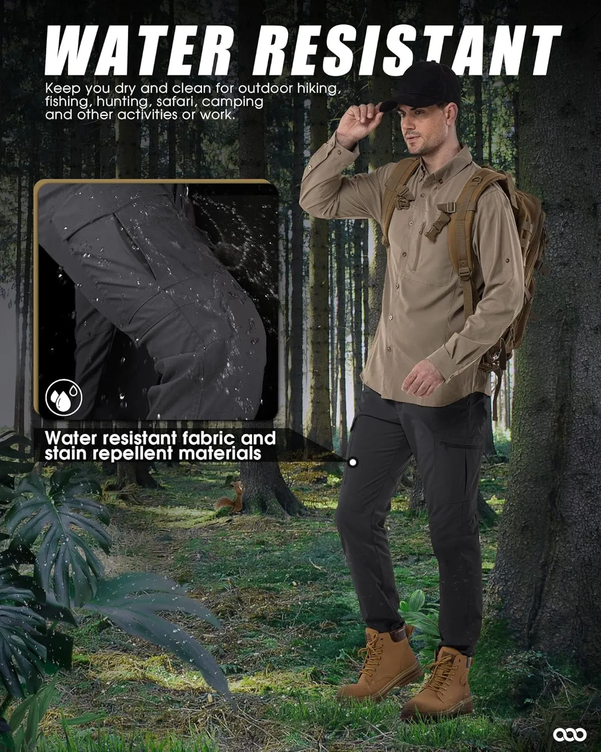33,000ft Hiking Cargo Pants Men 6 Pockets Water Resistant Lightweight Fishing Outdoor Travel Work