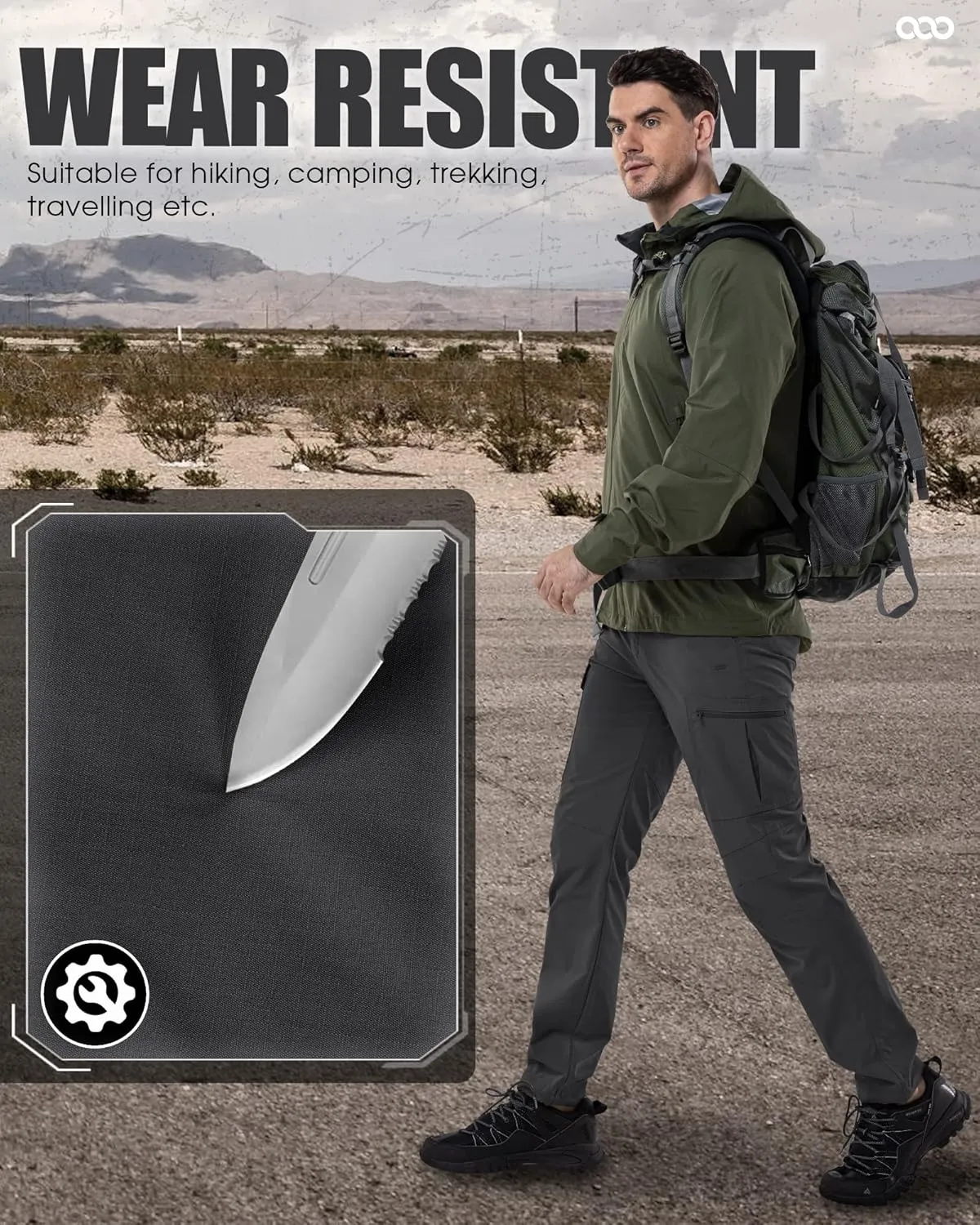 33,000ft Hiking Cargo Pants Men 6 Pockets Water Resistant Lightweight Fishing Outdoor Travel Work