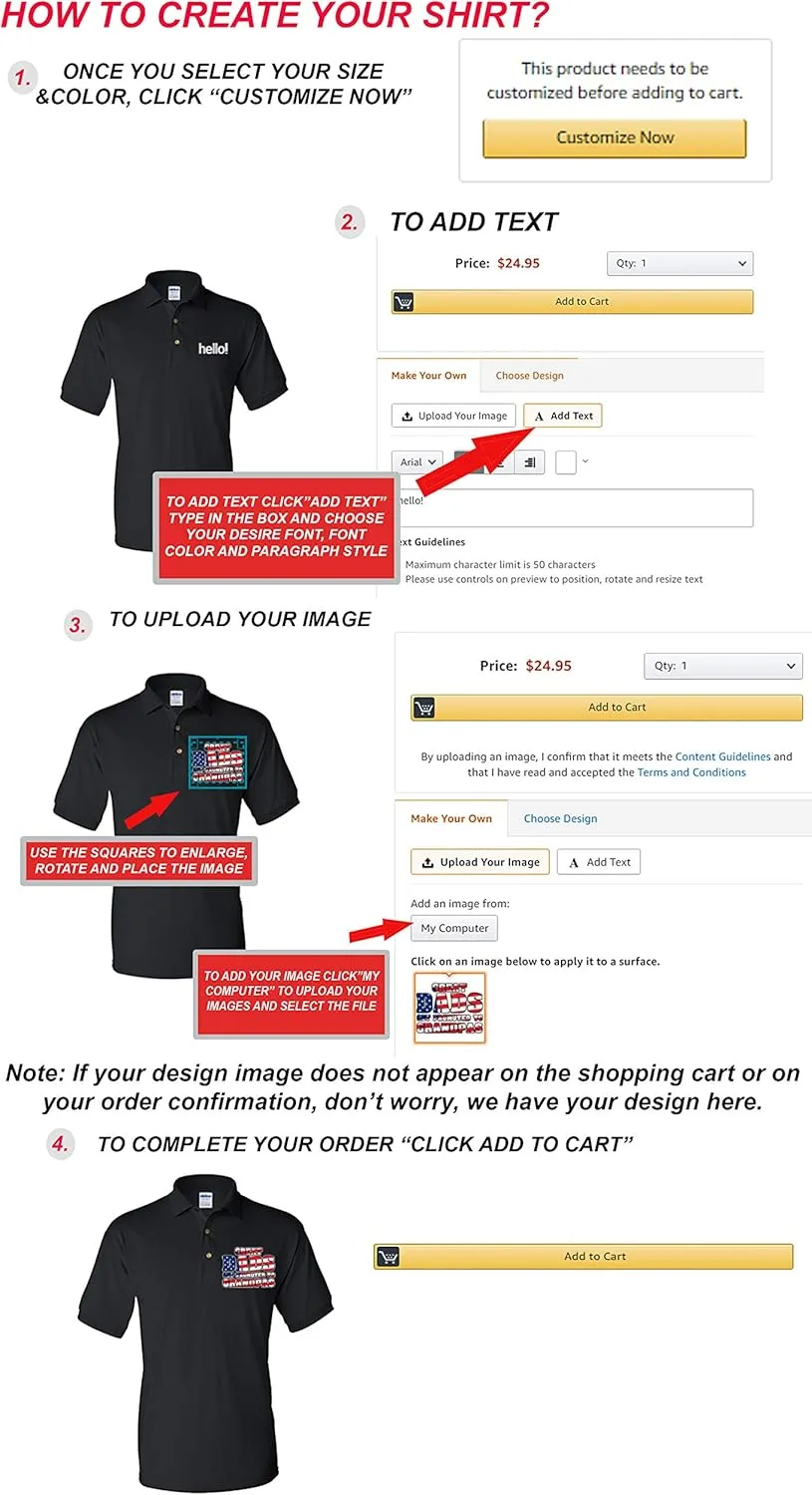 Add Your Own Text Design Custom Personalized Digitally Printed Adult Polo Shirt