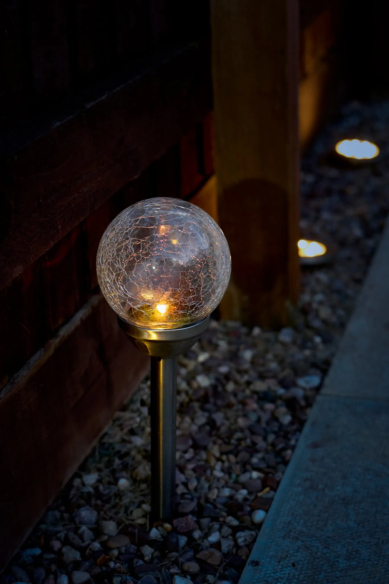 Alma Garden Solar Light LED Crackle Glass Lamp Silver - 34.5cm