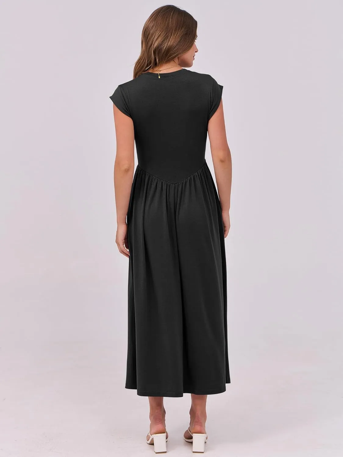 ANRABESS Women Cap Sleeve Maxi Dress Summer Dressy Casual Elegant Fit Flare High Waist Flowy Aline Long Beach Sundress