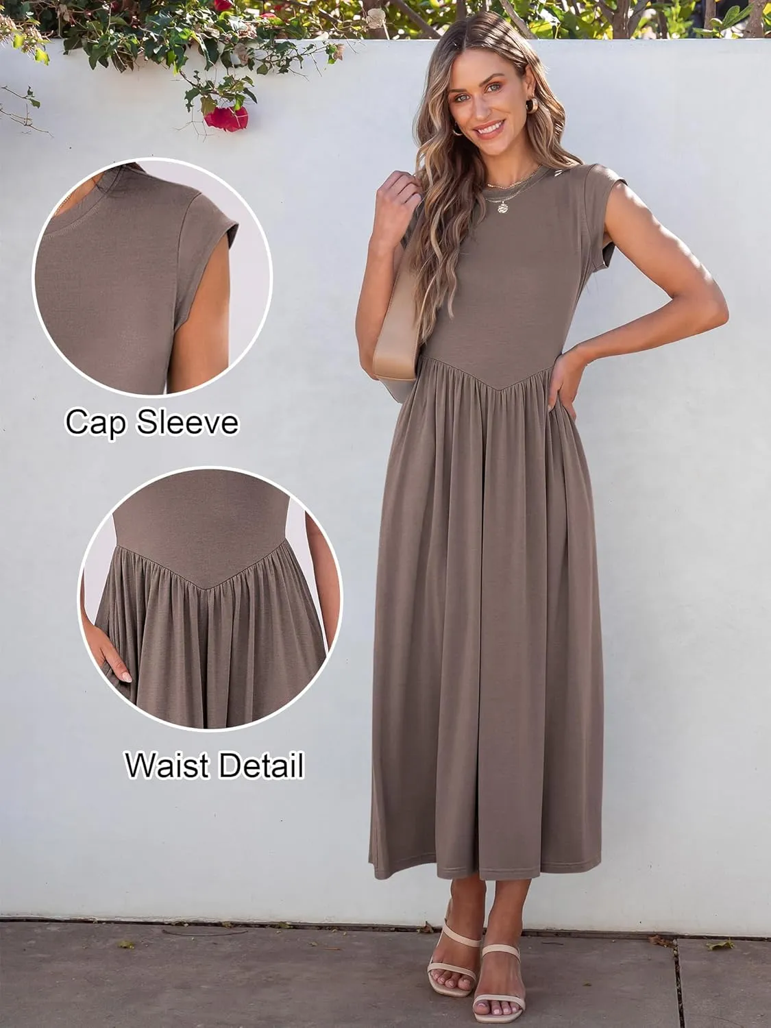 ANRABESS Women Cap Sleeve Maxi Dress Summer Dressy Casual Elegant Fit Flare High Waist Flowy Aline Long Beach Sundress