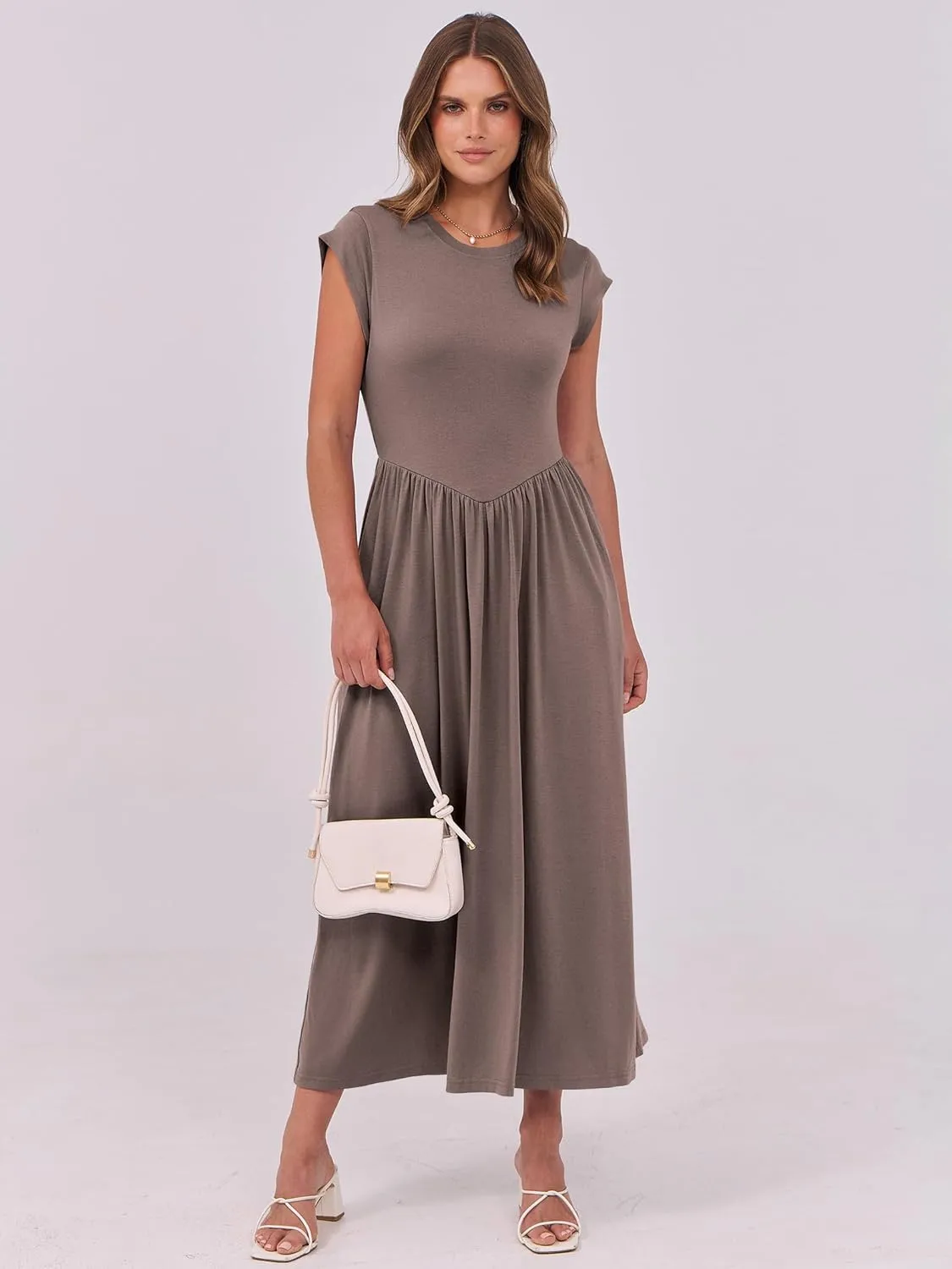 ANRABESS Women Cap Sleeve Maxi Dress Summer Dressy Casual Elegant Fit Flare High Waist Flowy Aline Long Beach Sundress