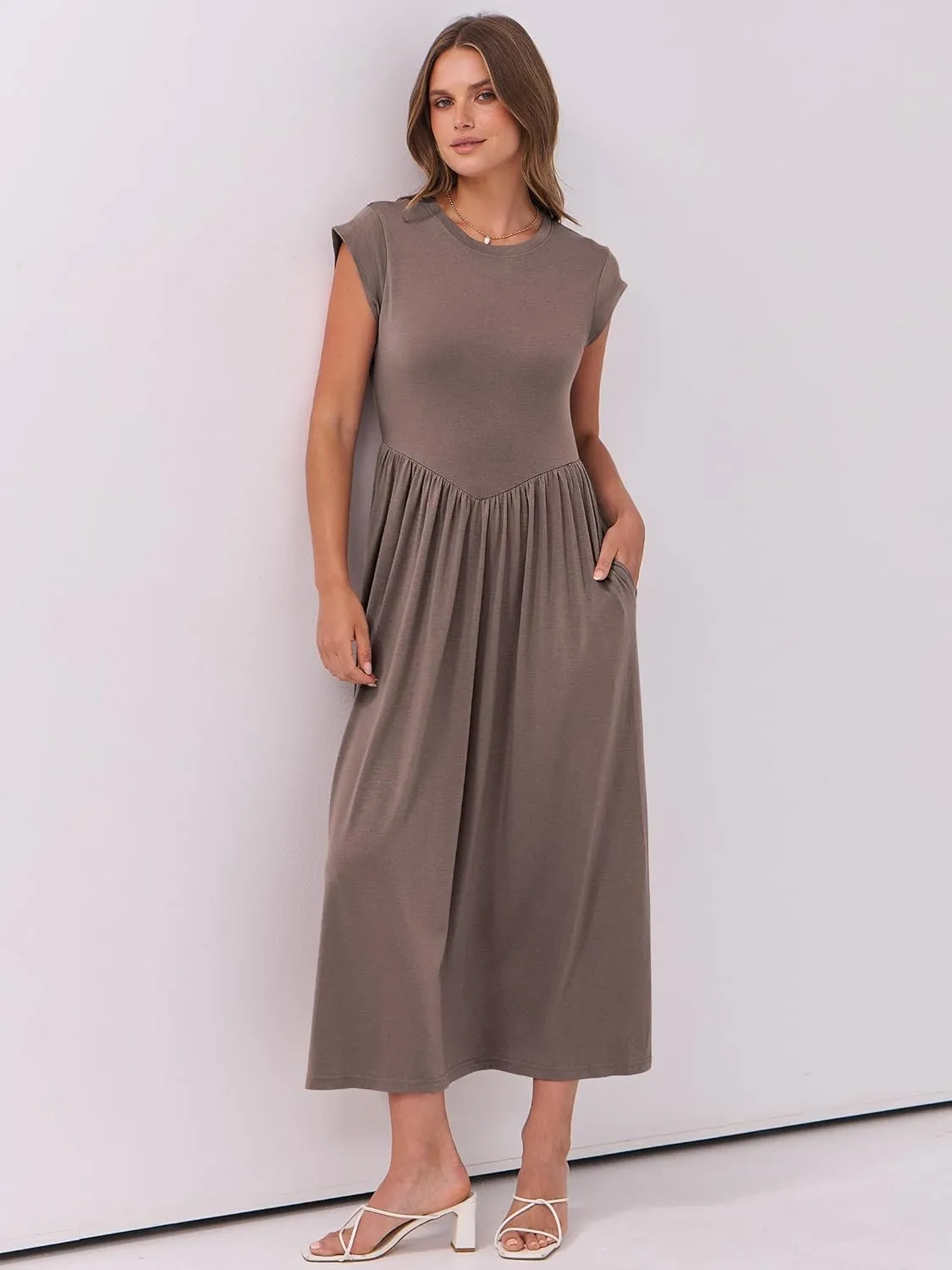 ANRABESS Women Cap Sleeve Maxi Dress Summer Dressy Casual Elegant Fit Flare High Waist Flowy Aline Long Beach Sundress