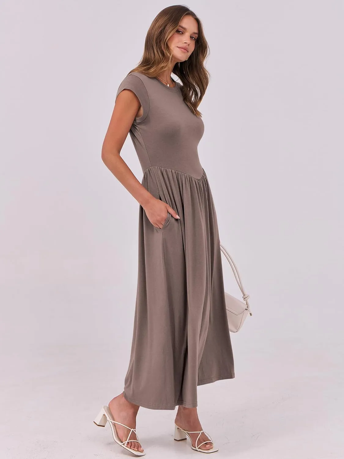ANRABESS Women Cap Sleeve Maxi Dress Summer Dressy Casual Elegant Fit Flare High Waist Flowy Aline Long Beach Sundress