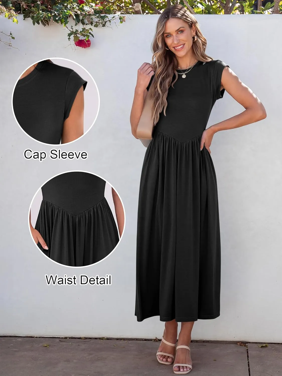 ANRABESS Women Cap Sleeve Maxi Dress Summer Dressy Casual Elegant Fit Flare High Waist Flowy Aline Long Beach Sundress