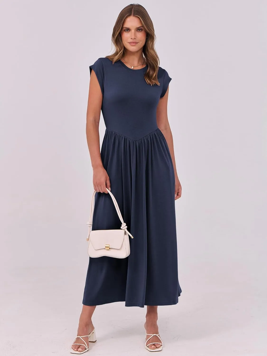ANRABESS Women Cap Sleeve Maxi Dress Summer Dressy Casual Elegant Fit Flare High Waist Flowy Aline Long Beach Sundress