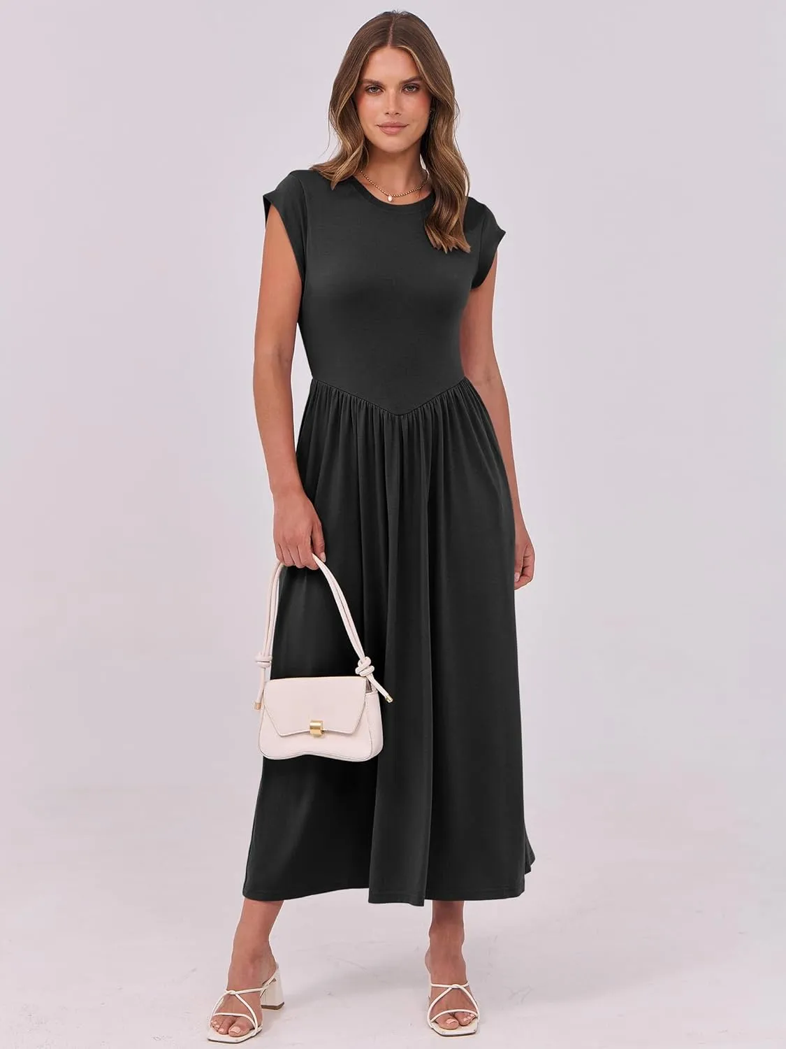 ANRABESS Women Cap Sleeve Maxi Dress Summer Dressy Casual Elegant Fit Flare High Waist Flowy Aline Long Beach Sundress