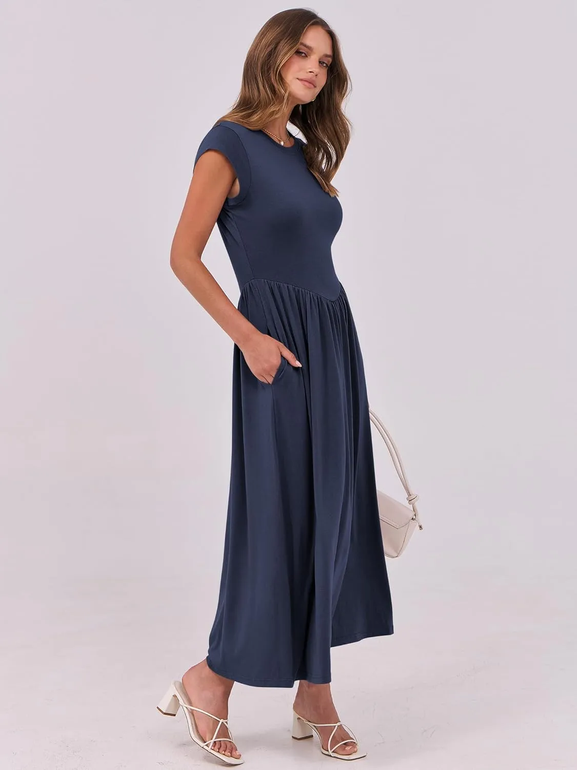 ANRABESS Women Cap Sleeve Maxi Dress Summer Dressy Casual Elegant Fit Flare High Waist Flowy Aline Long Beach Sundress