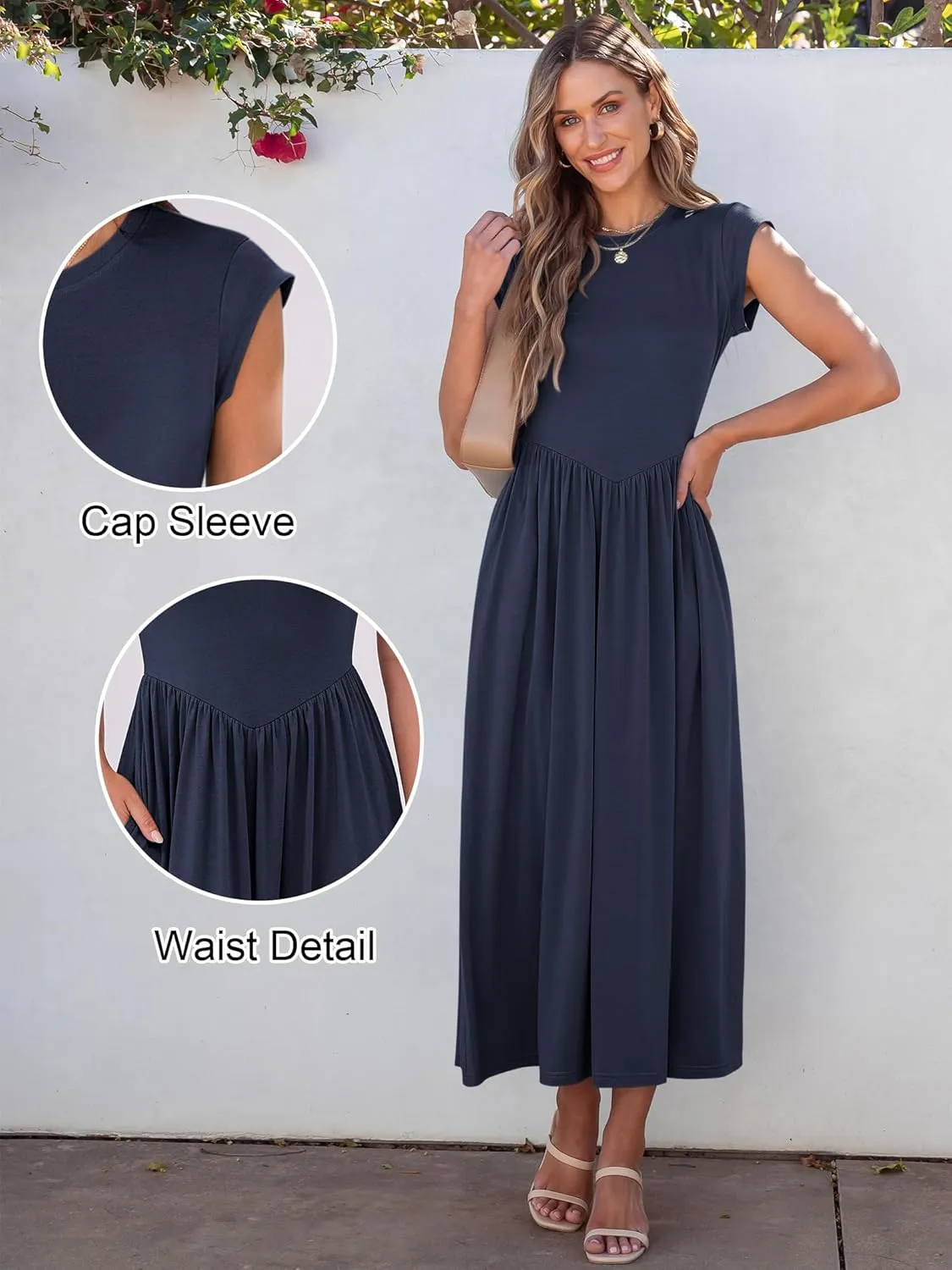 ANRABESS Women Cap Sleeve Maxi Dress Summer Dressy Casual Elegant Fit Flare High Waist Flowy Aline Long Beach Sundress