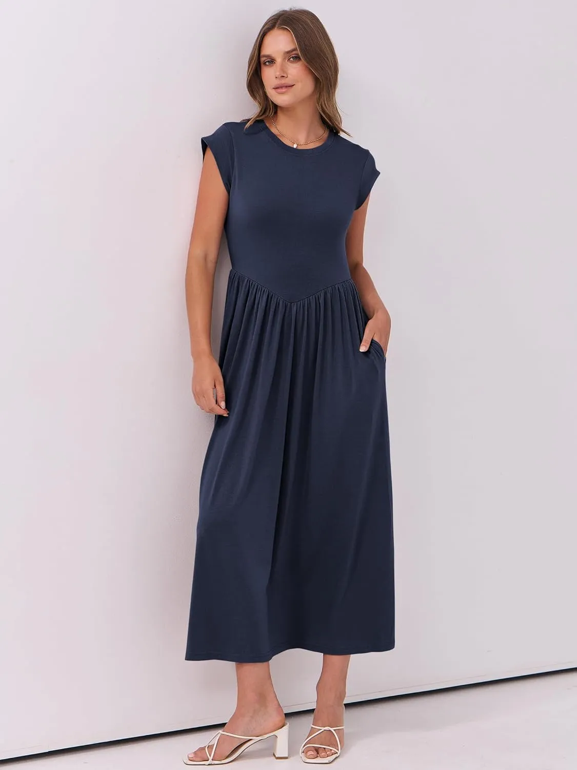 ANRABESS Women Cap Sleeve Maxi Dress Summer Dressy Casual Elegant Fit Flare High Waist Flowy Aline Long Beach Sundress