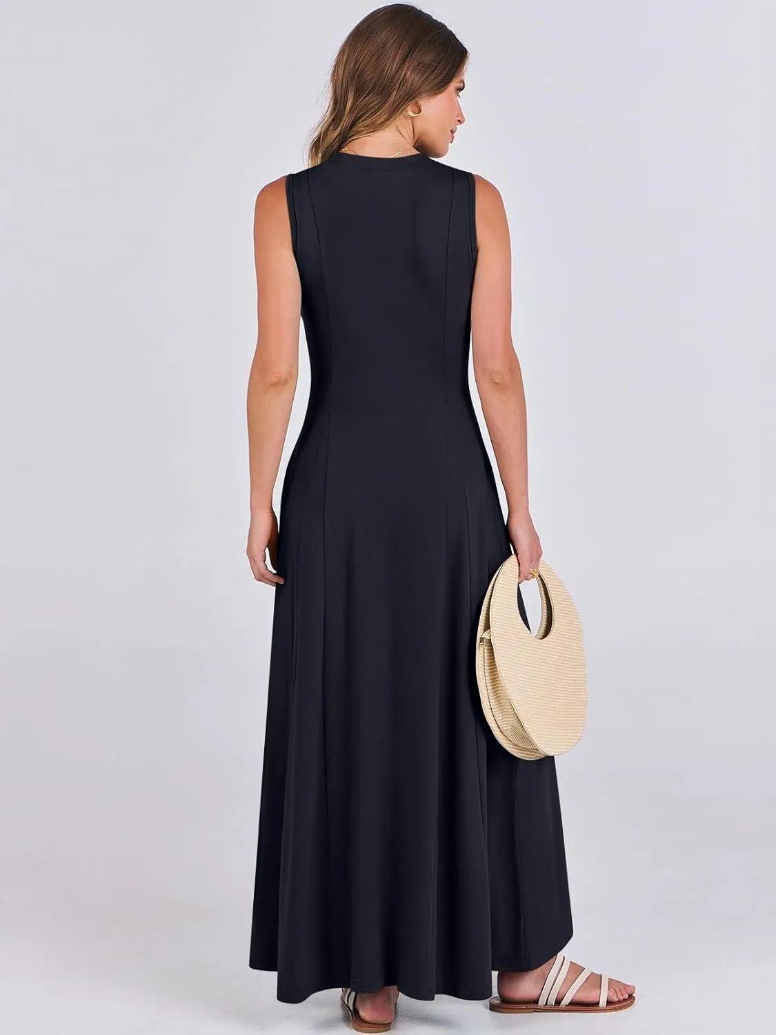 ANRABESS Women Summer Casual Sleeveless Maxi Sundress Button Fit & Flare A-Line Flowy Long Dresses 2025 Beach Outfits