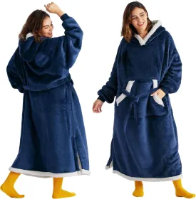 Bedsure Wearable Blanket Hoodie, Cozy Long Hooded Blanket Sweatshirt as Mothers Day Hoodie Gifts for Mom Women, Standard, Navy