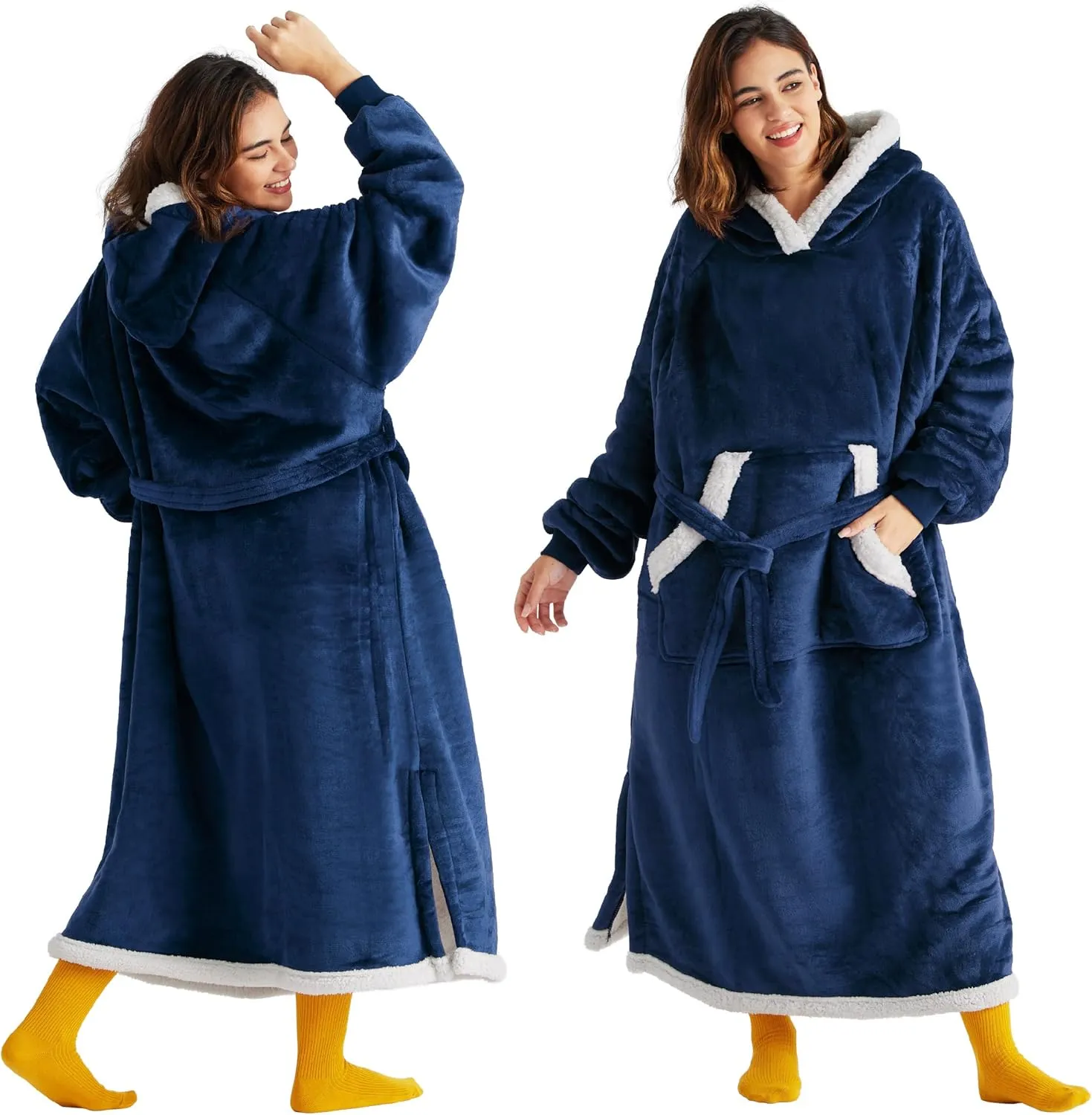 Bedsure Wearable Blanket Hoodie, Cozy Long Hooded Blanket Sweatshirt as Mothers Day Hoodie Gifts for Mom Women, Standard, Navy