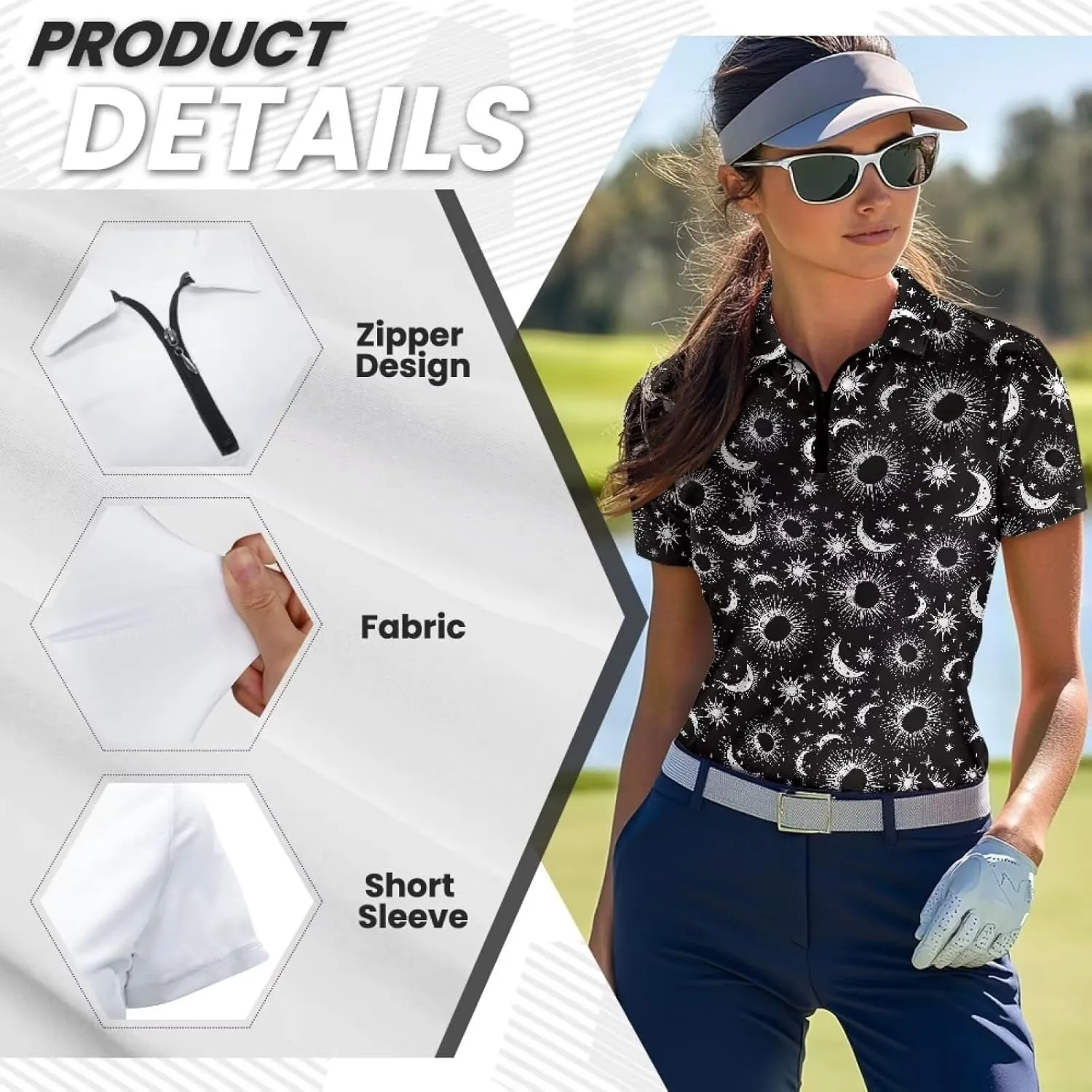 Biyejit Womens Golf Polo Shirts 1/4 Zip Up Short Sleeve Quick Dry Workout Tops Sun Protection Tennis Shirts Slim Fit