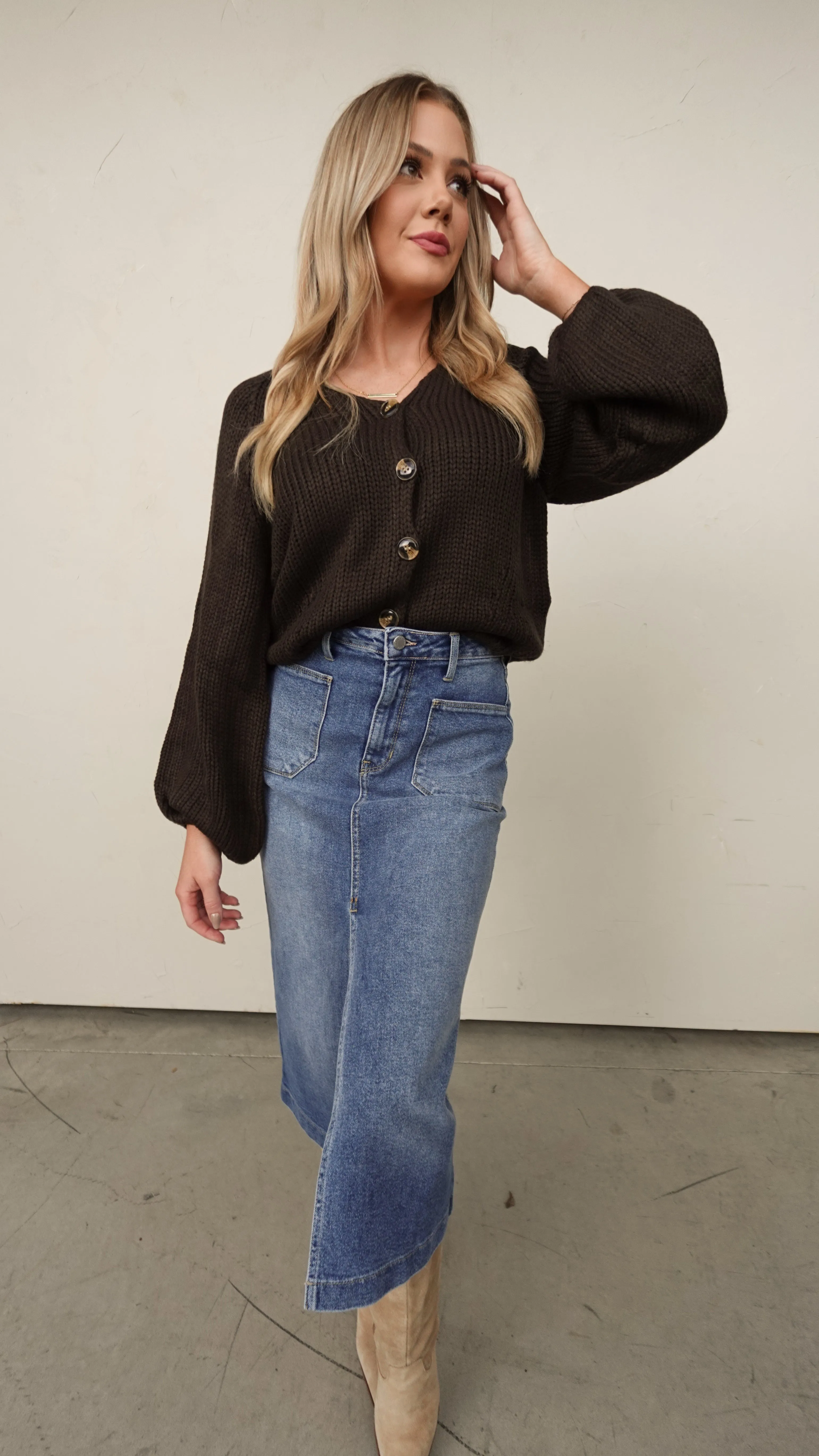 Brown Chunky Knit Cardigan