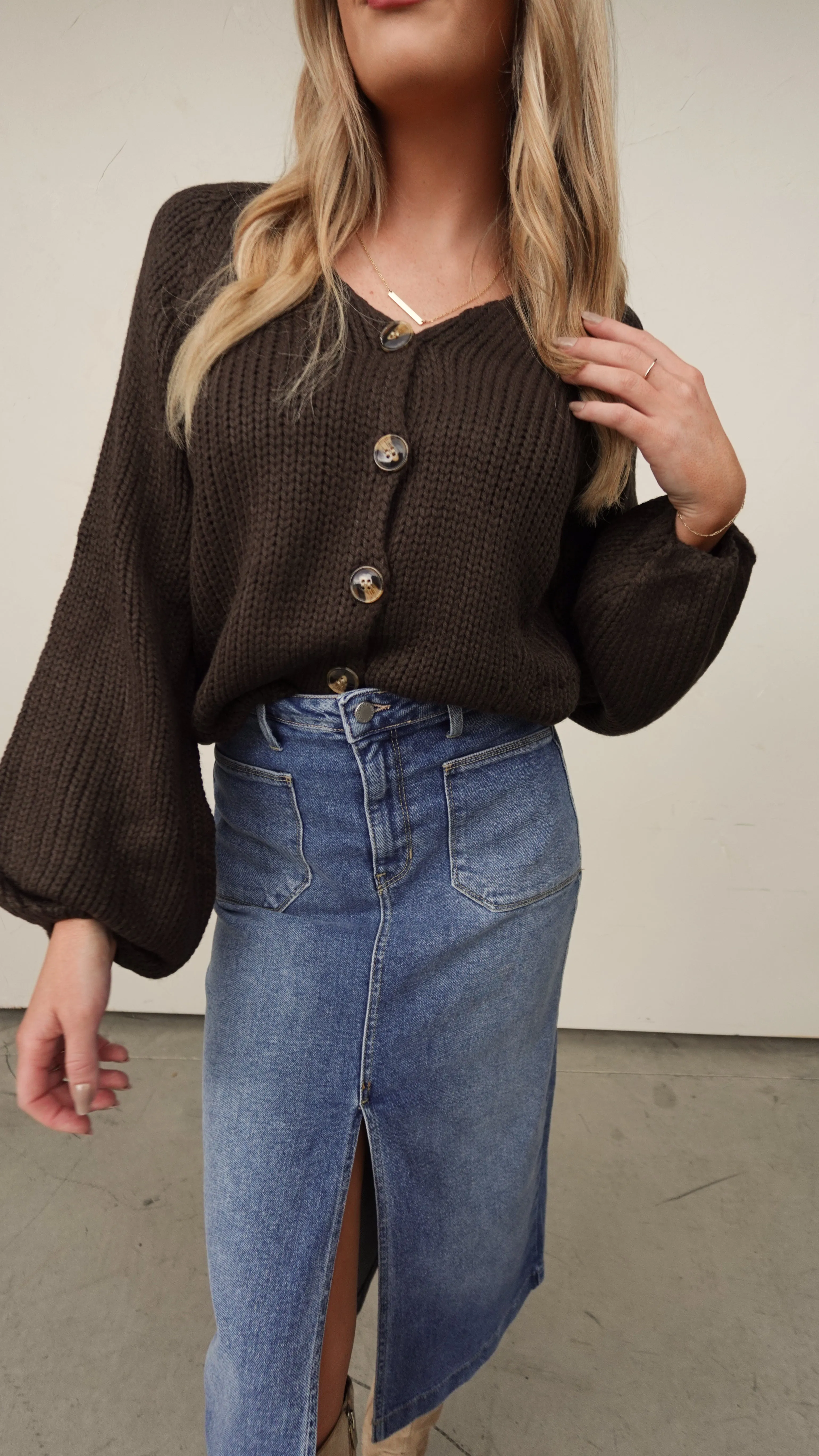 Brown Chunky Knit Cardigan