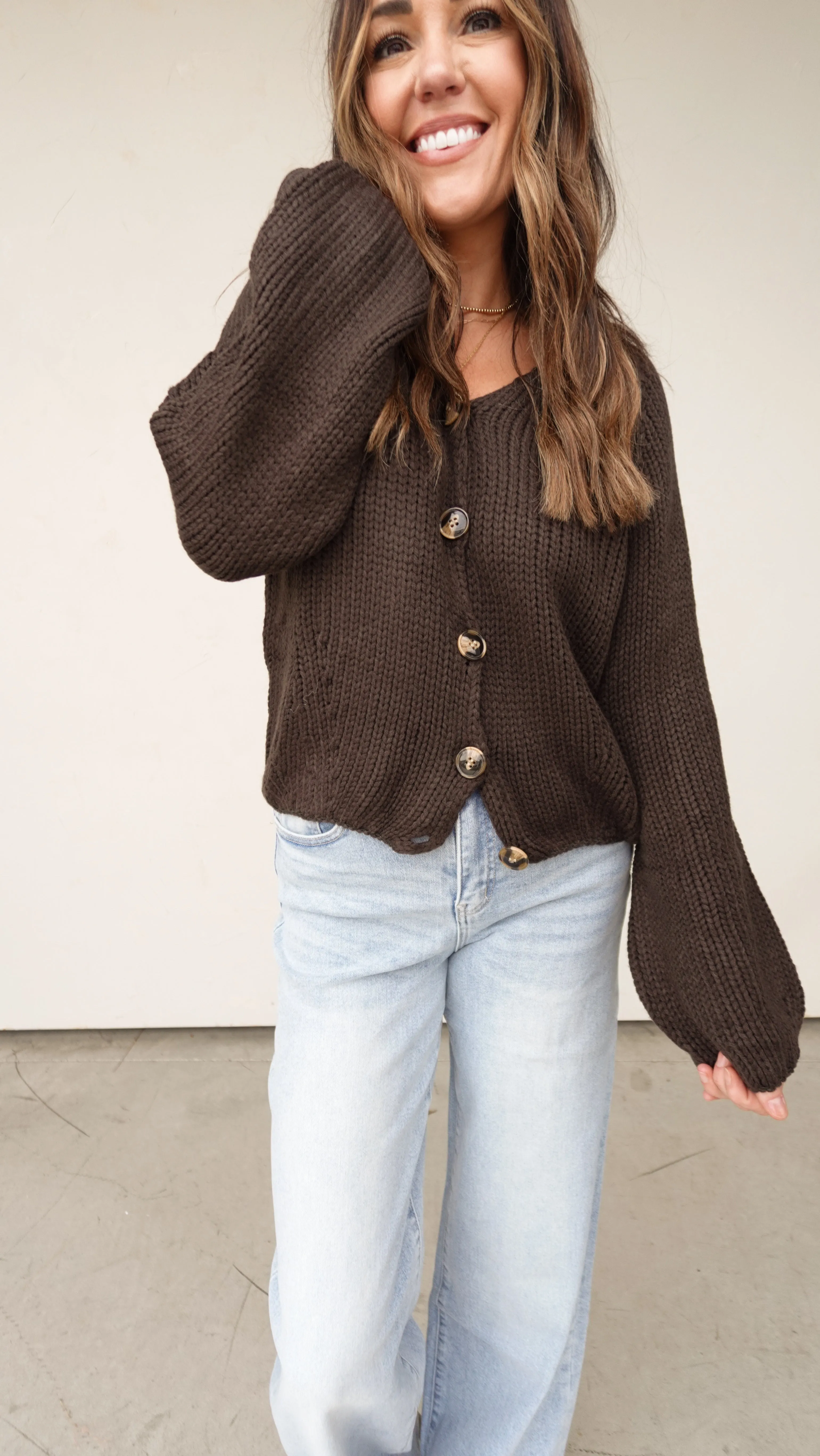 Brown Chunky Knit Cardigan