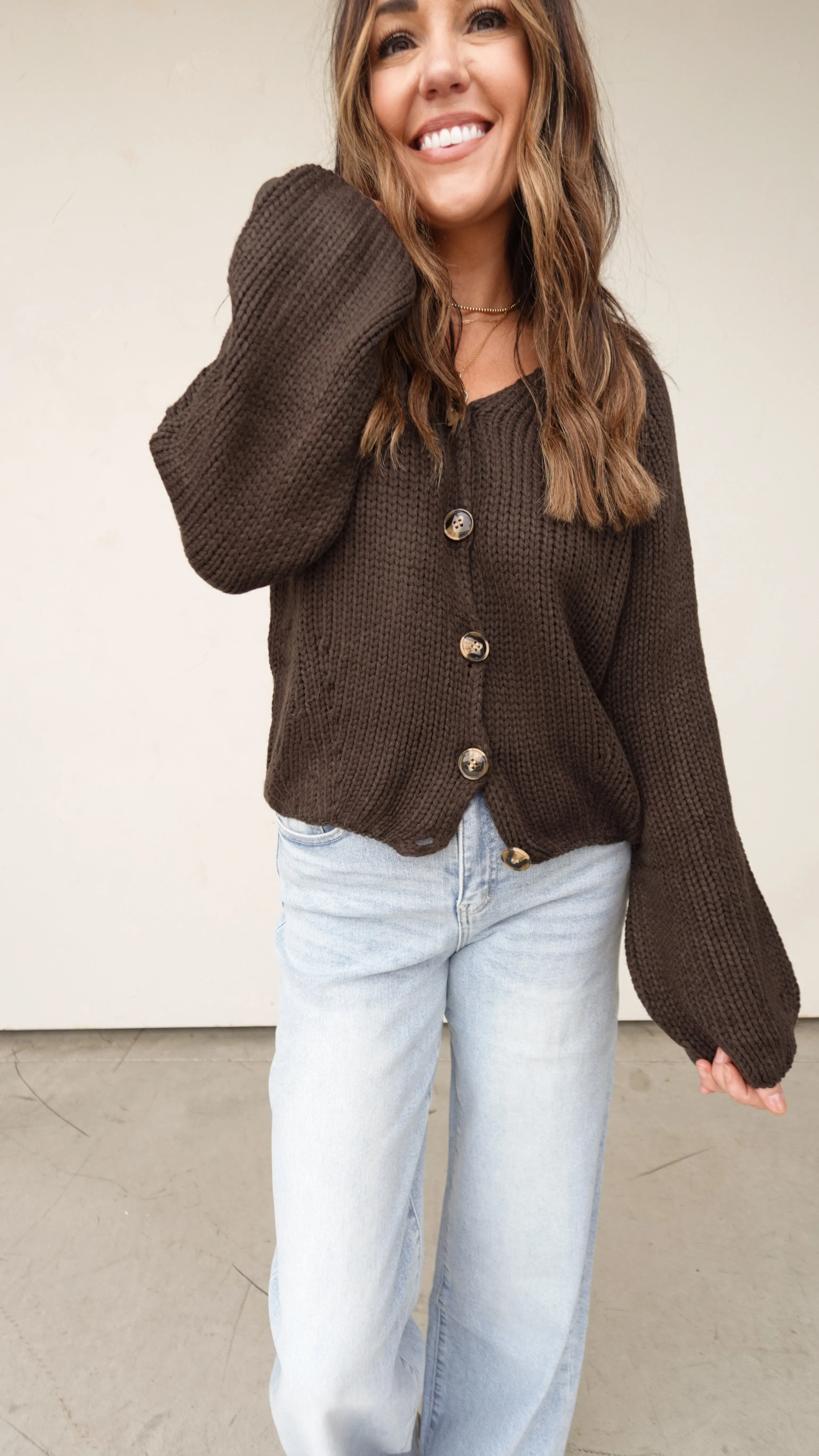 Brown Chunky Knit Cardigan