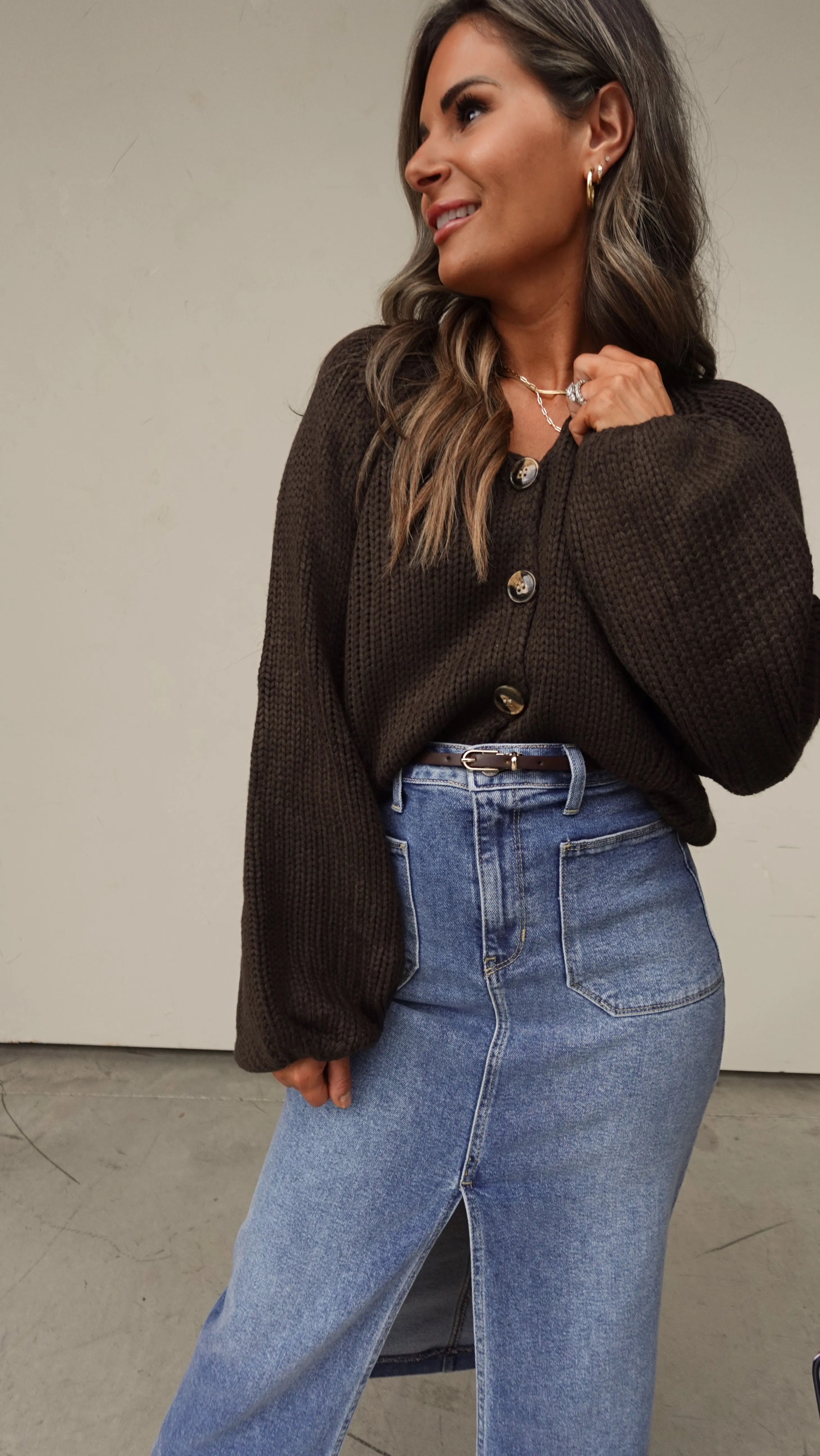 Brown Chunky Knit Cardigan