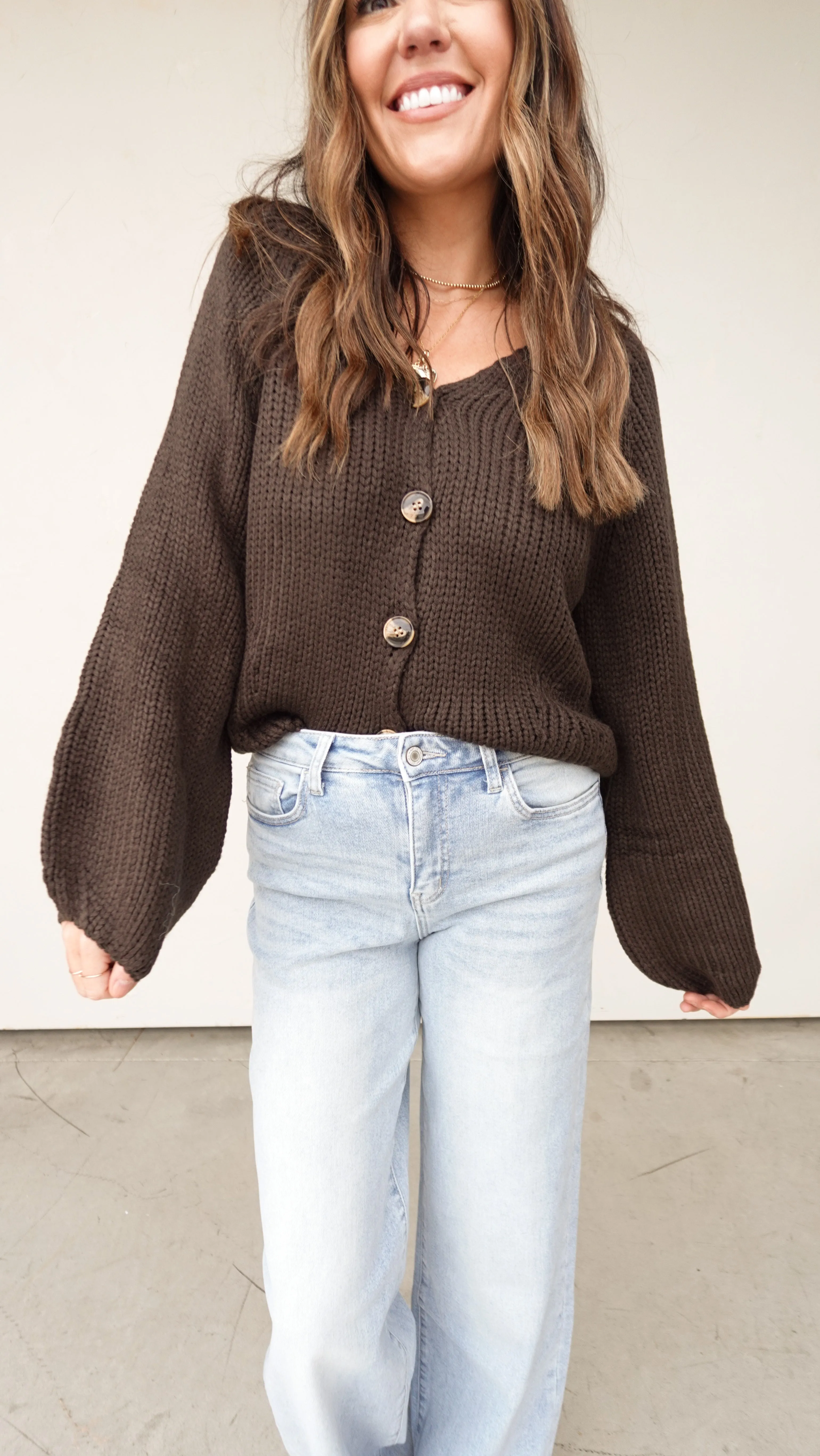 Brown Chunky Knit Cardigan