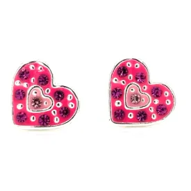 Childrens Sterling Silver Pink Heart Earrings