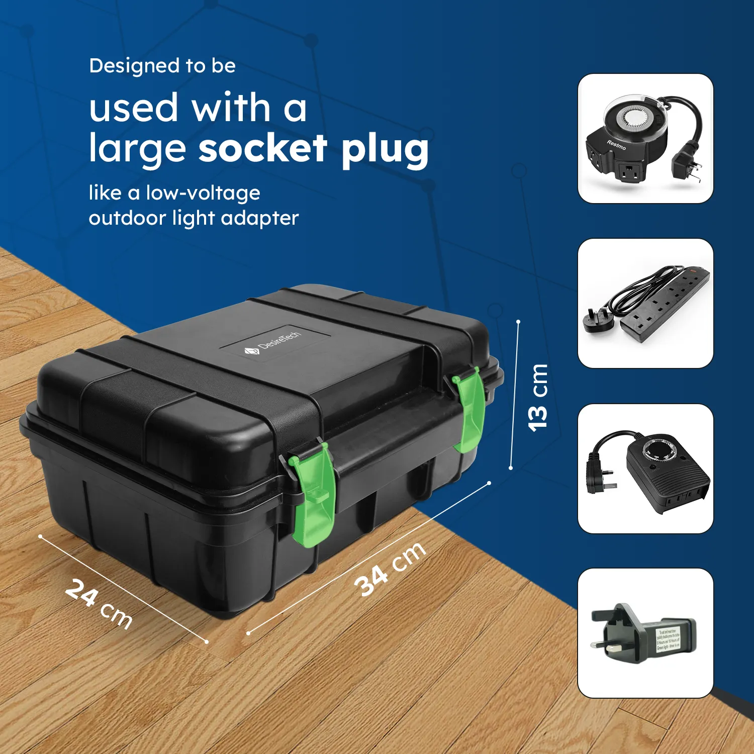 Desiretech Weatherproof Outdoor Electric Box with 4 Gang 10m Extension Lead – IP54 Rated, Heavy-Duty Power Supply for Garden Tools, Christmas Lights, and DIY Tasks