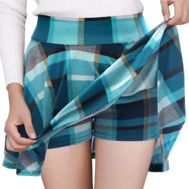 DJT Women Plaid Skirts Soft Stretchy High Waist Flared A-Line Mini Skater Skirt with Shorts