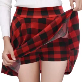 DJT Women Plaid Skirts Soft Stretchy High Waist Flared A-Line Mini Skater Skirt with Shorts