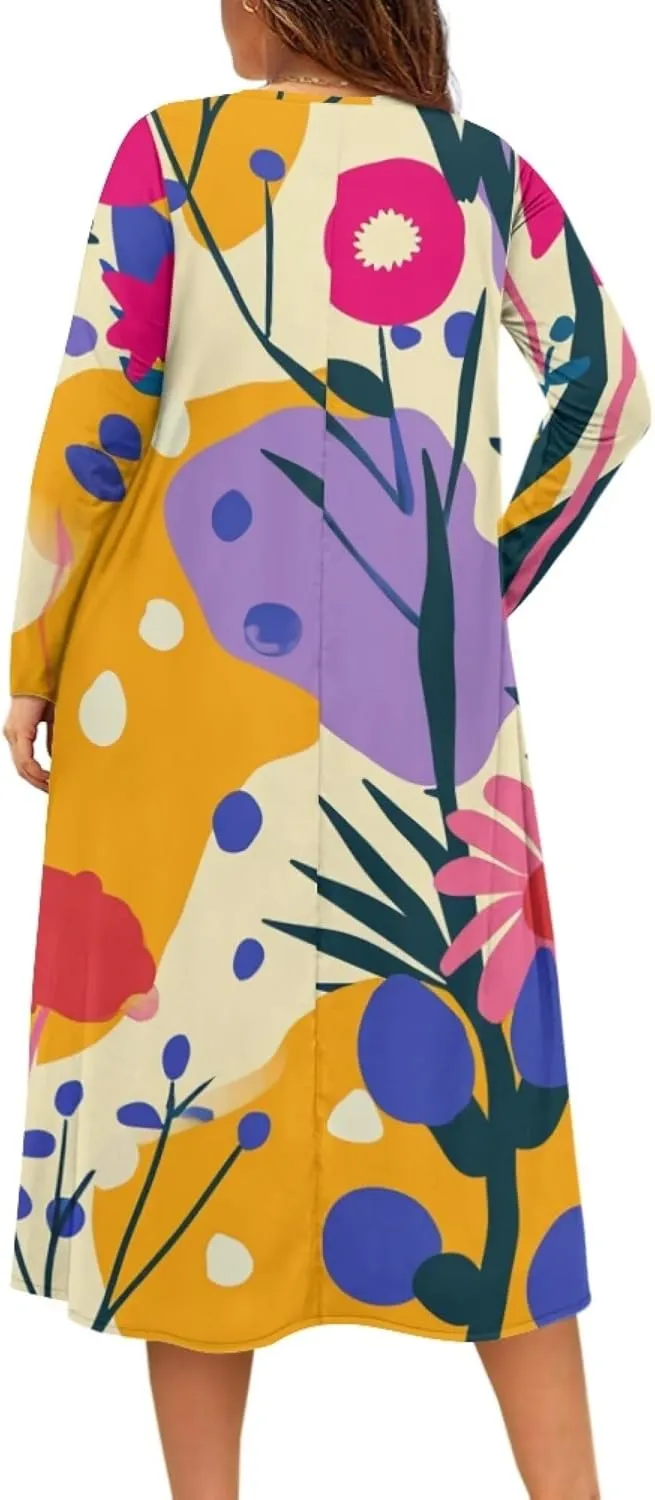 Dresses for Women Sexy V Neck Front Button Midi Party Dress Casual Long Sleeve Soft Comfy Fall Dresses with Pockets