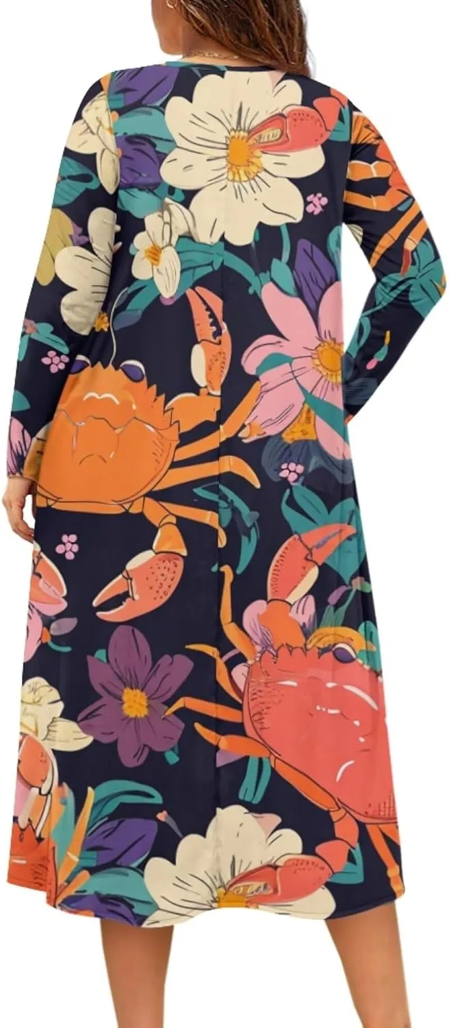 Dresses for Women Sexy V Neck Front Button Midi Party Dress Casual Long Sleeve Soft Comfy Fall Dresses with Pockets