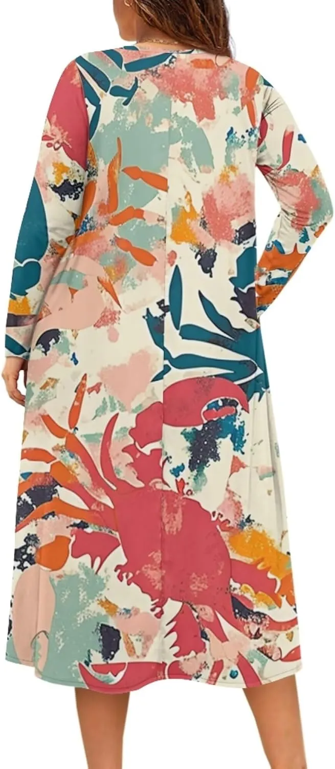 Dresses for Women Sexy V Neck Front Button Midi Party Dress Casual Long Sleeve Soft Comfy Fall Dresses with Pockets