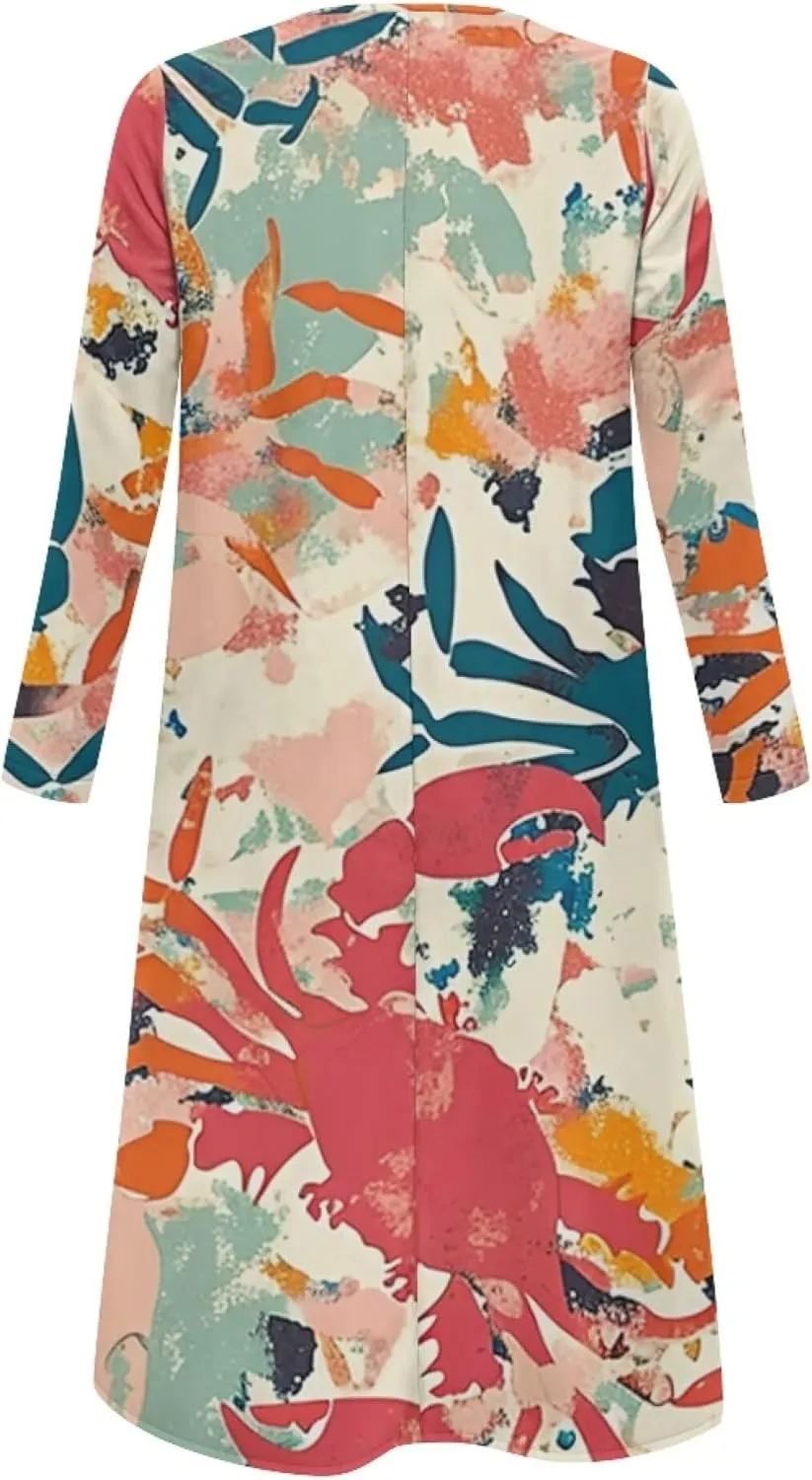 Dresses for Women Sexy V Neck Front Button Midi Party Dress Casual Long Sleeve Soft Comfy Fall Dresses with Pockets