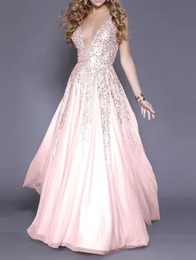 Evening Grown Long Dress Sexy V-neck Chiffon Evening Dress