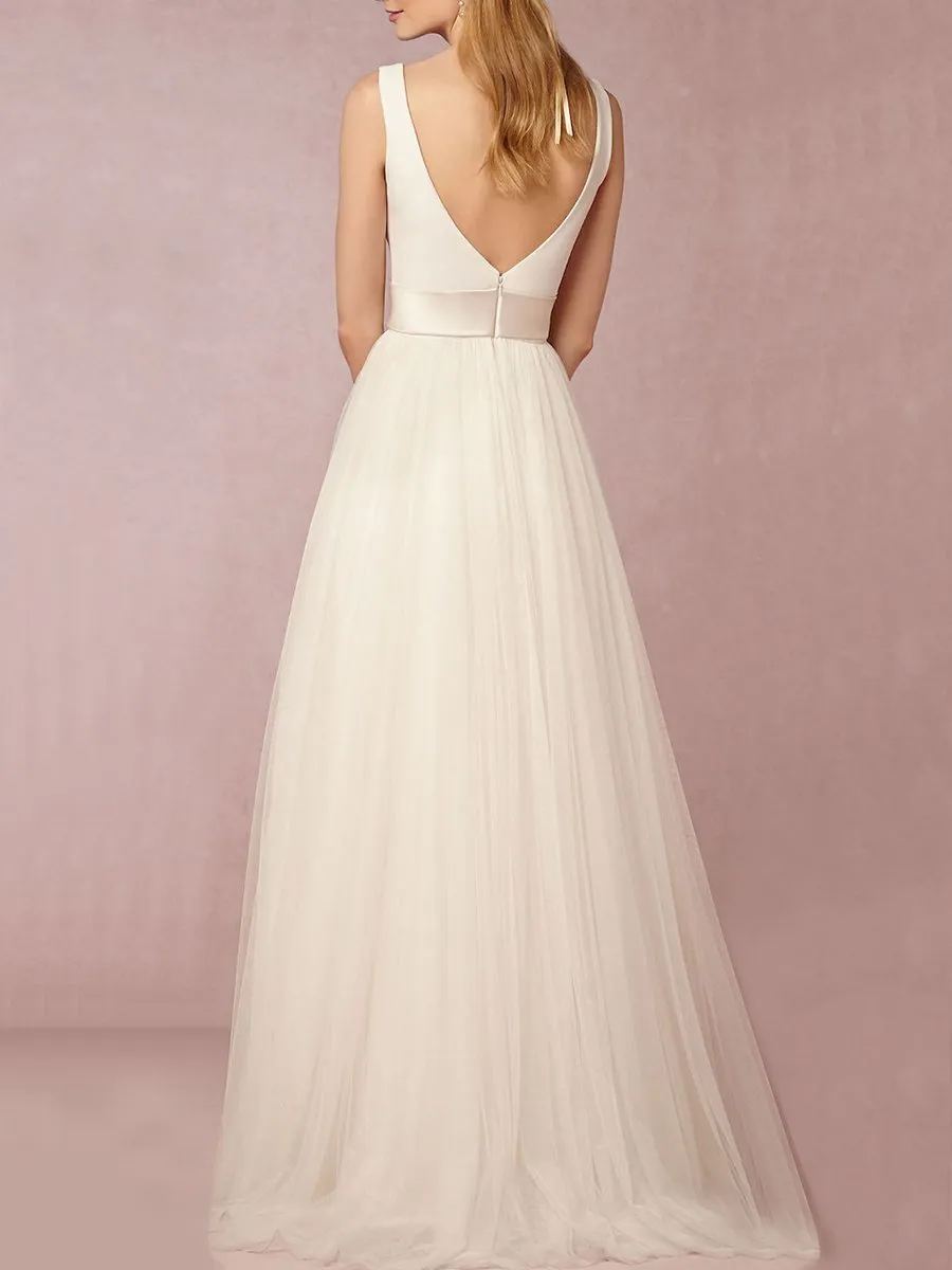 Exquisite Deep V-Neck Plain Evening Dress