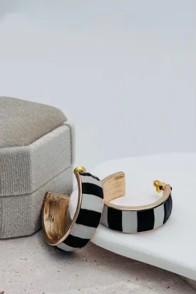 Faux Leather Striped Hoops