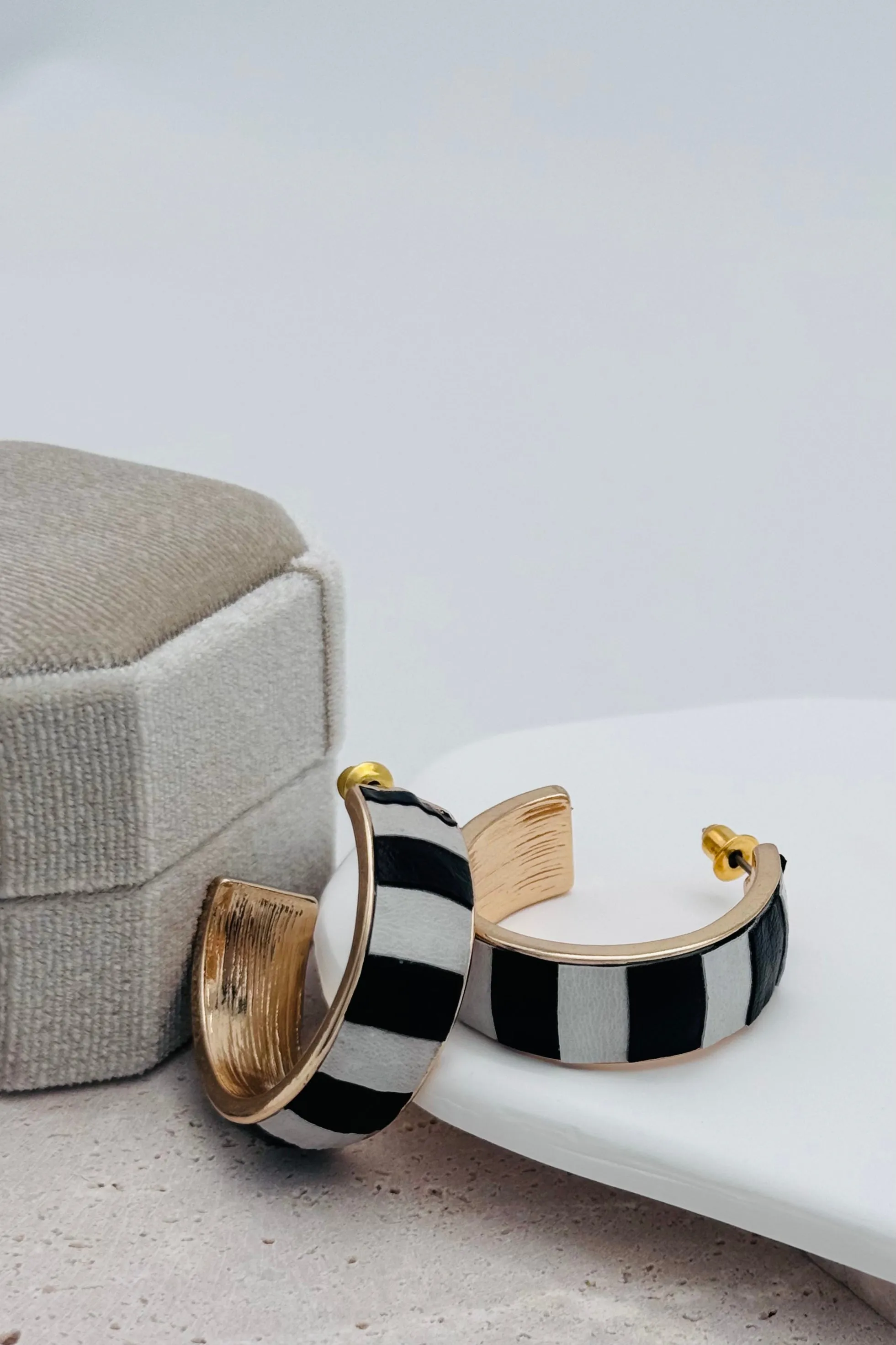 Faux Leather Striped Hoops